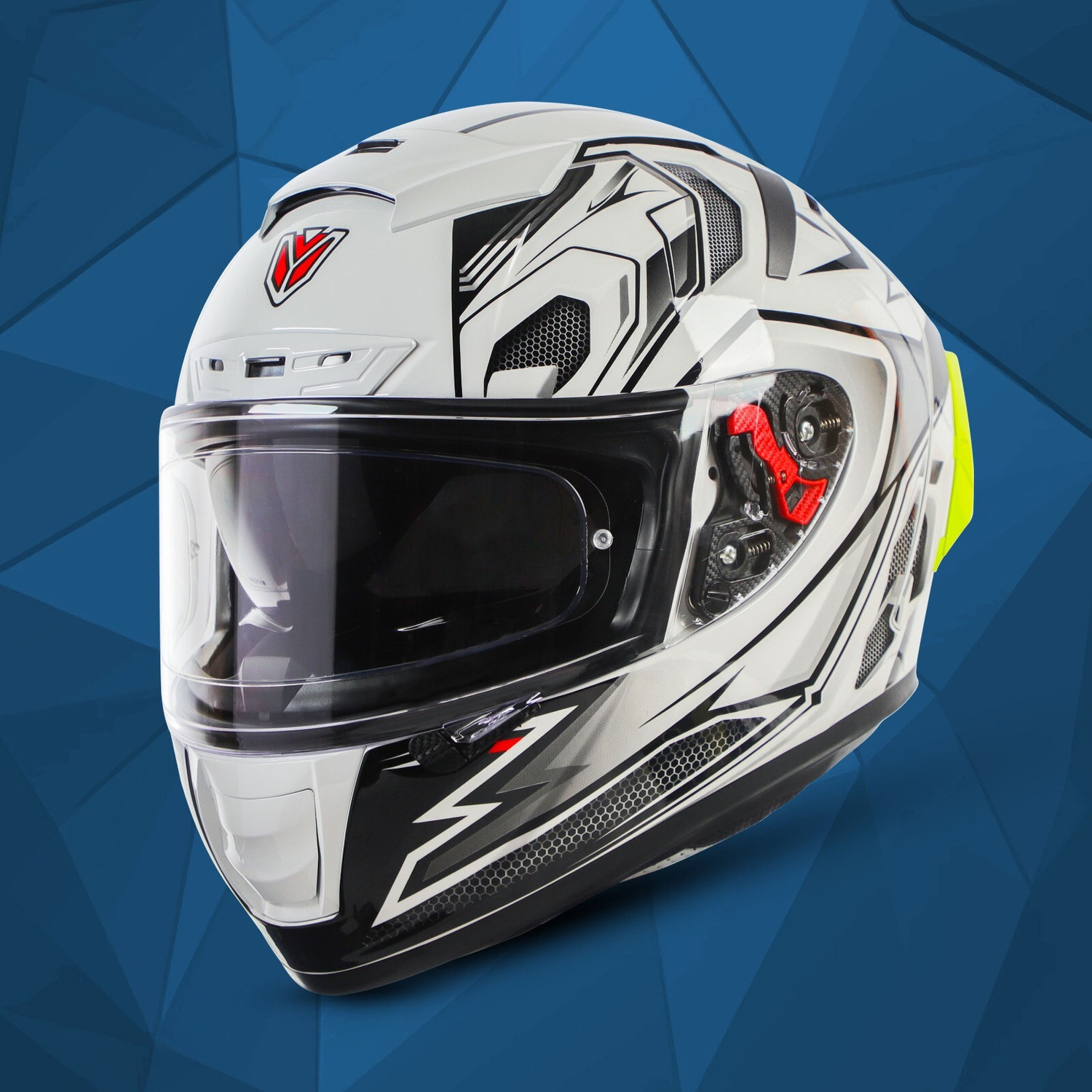 Image of IGNYTE IGN-4 Racer ISI /DOT Certified Full Face Graphic Helmet with Inner Sun Shield Motorbike Helmet (Glossy Black White with Anti Fog Clear Visor)