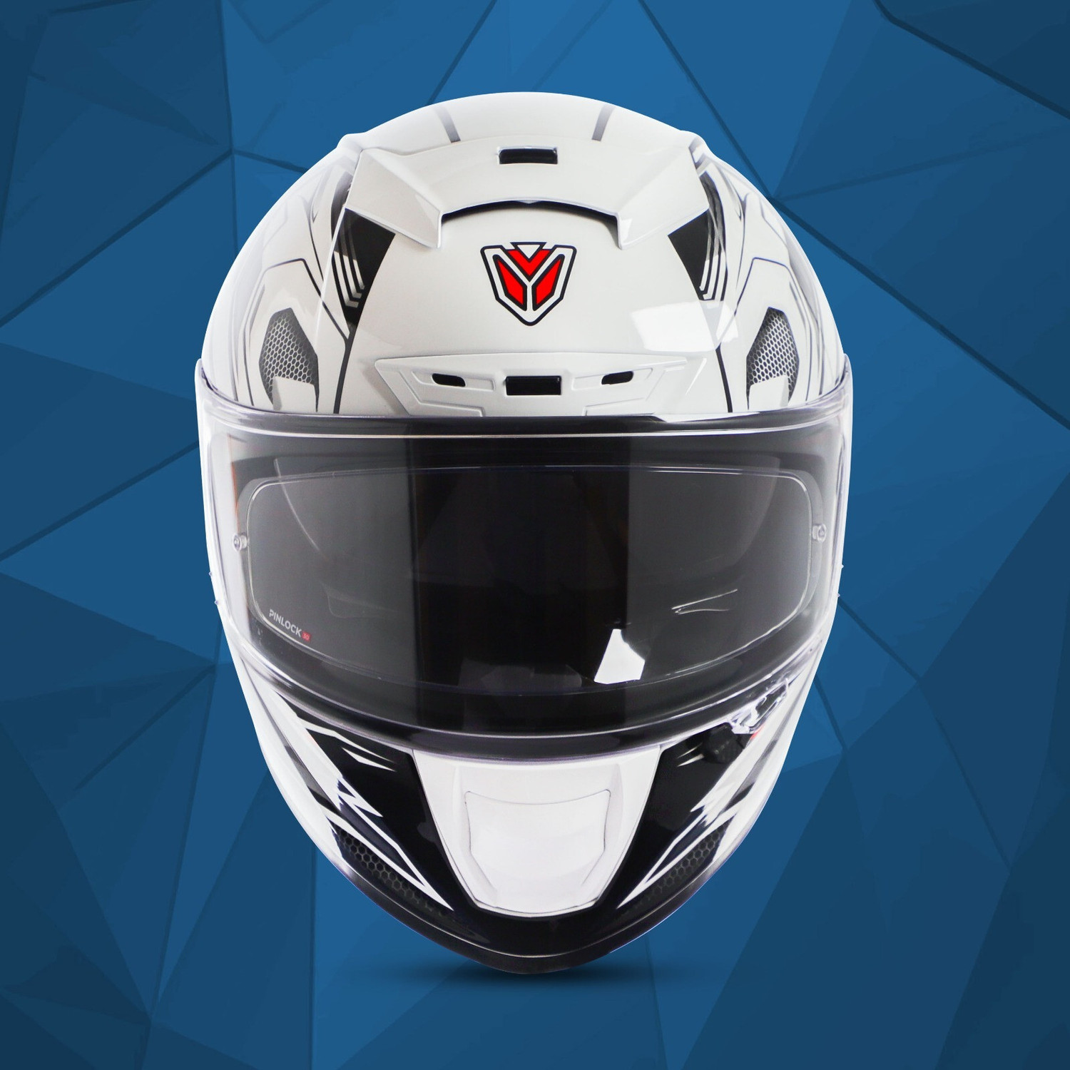 Image of IGNYTE IGN-4 Racer ISI /DOT Certified Full Face Graphic Helmet with Inner Sun Shield Motorbike Helmet (Glossy Black White with Anti Fog Clear Visor)