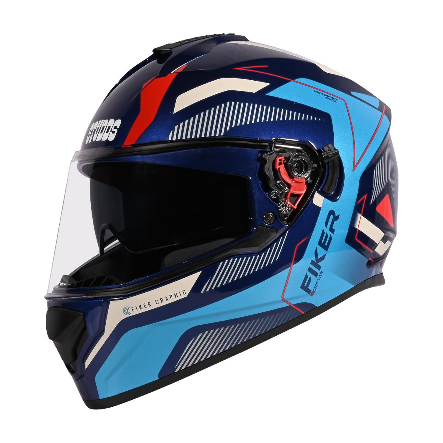 STUDDS Drifter D5 Fiker ISI Certified with Dual Visor & Spoiler Full Face Helmet Helmet Motorbike Helmet