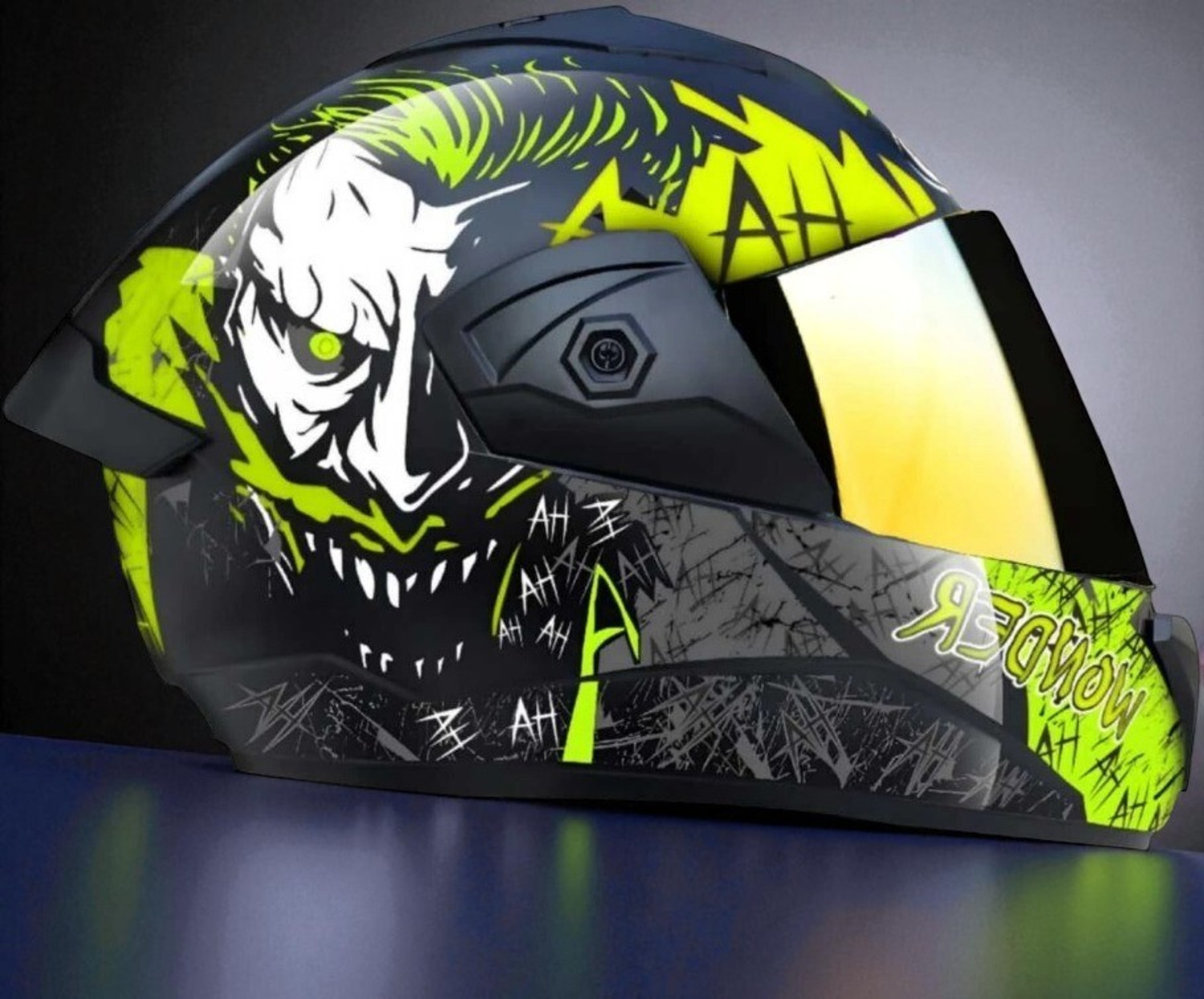 Image of FOROLY Wonder Ninja with Rainbow Visor ABS Material (OO-1) Motorbike Helmet (Green)