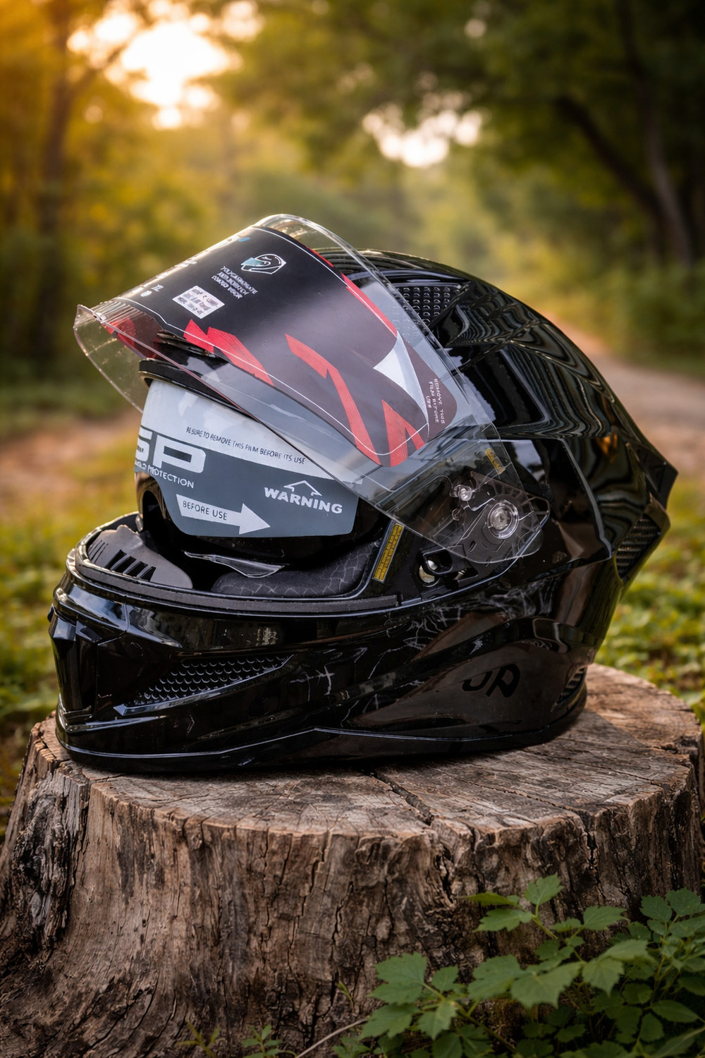 Image of Steelbird Air SB-120 ISS Fighter ECE 22.06 Certified Glossy Black Grey Full Face With ANTIFOG Motorsports Helmet (Glossy Black, Grey)
