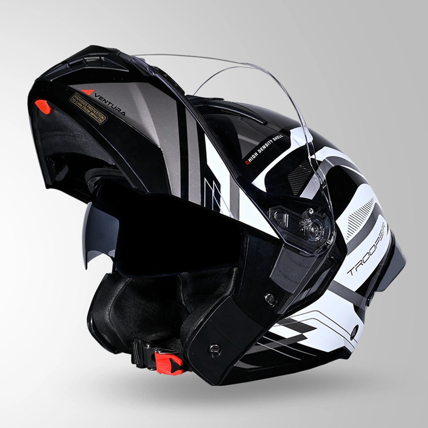 Image of STUDDS Trooper D3 isi & Dot Certified Flip-up Full Face 580mm with Dual Visor Motorbike Helmet (Glossy Black N6 White)