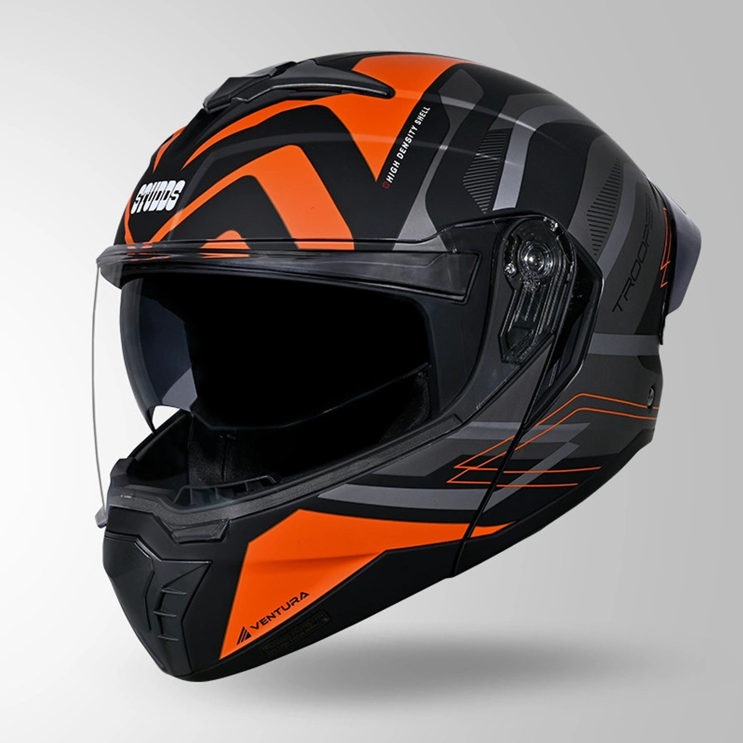 Image of STUDDS Trooper D3 isi & Dot Certified Flip-up Full Face 600mm with Dual Visor Motorbike Helmet (Matt Black N10 Orange)