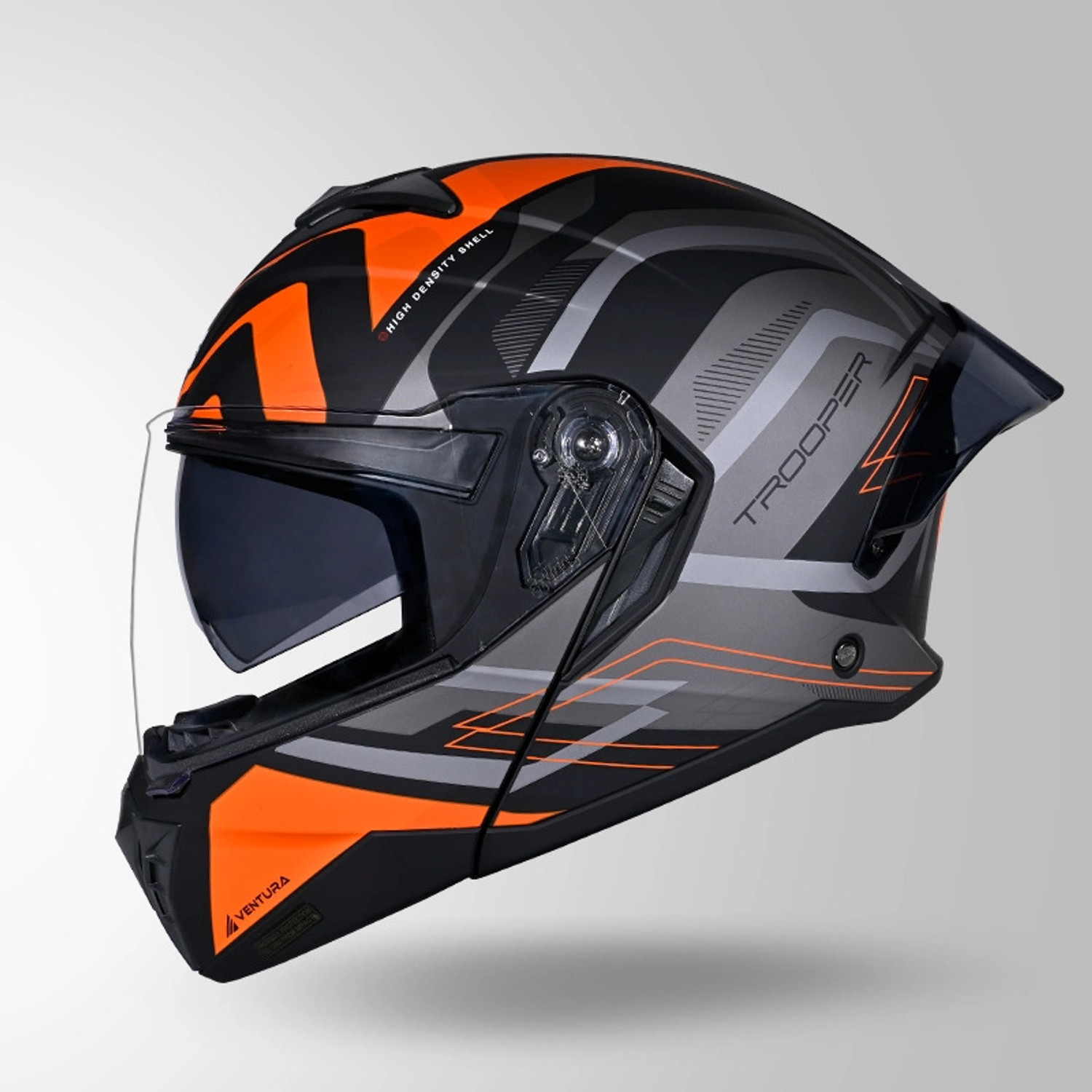 Image of STUDDS Trooper D3 isi & Dot Certified Flip-up Full Face 600mm with Dual Visor Motorbike Helmet (Matt Black N10 Orange)