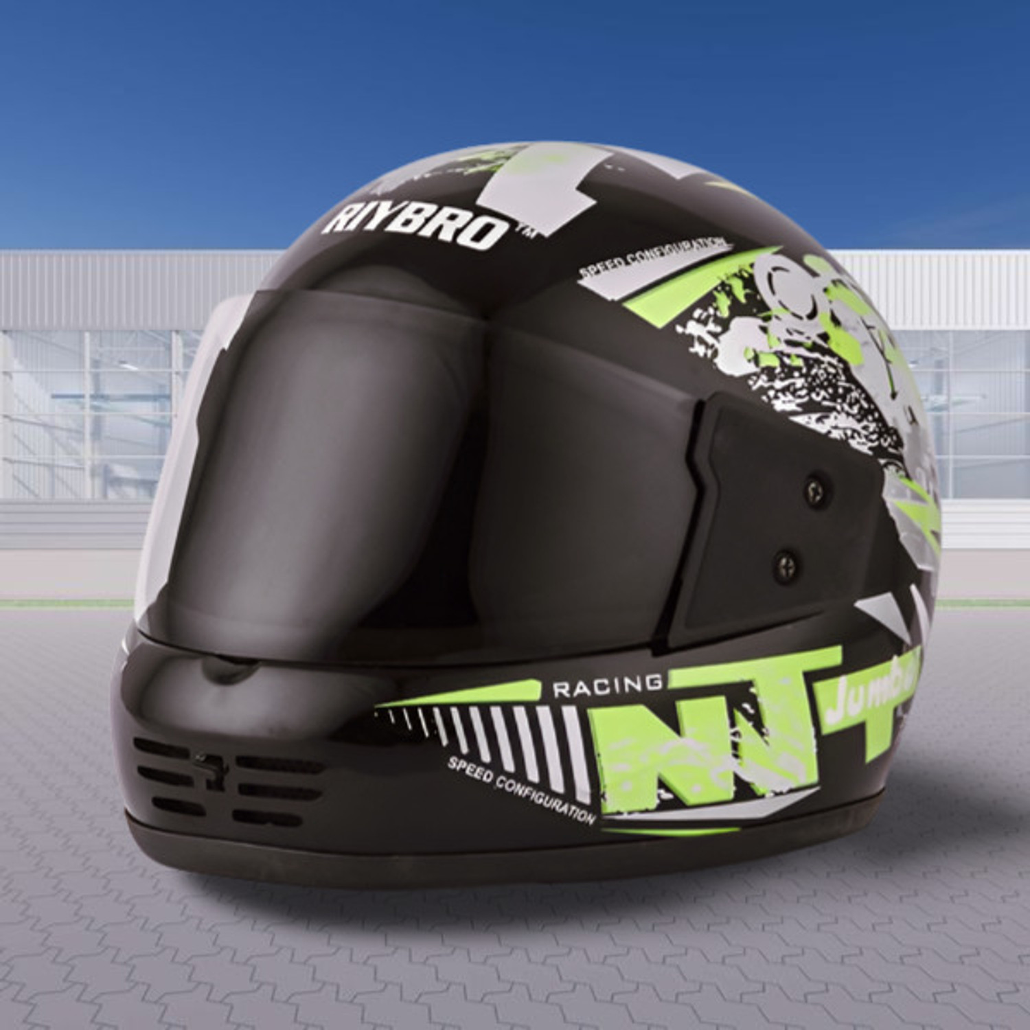 Image of Riybro Full Face ISI Marked High Material with Adjustable strap for Men & Boy Riding Motorbike Helmet (BLACK-GREEN)