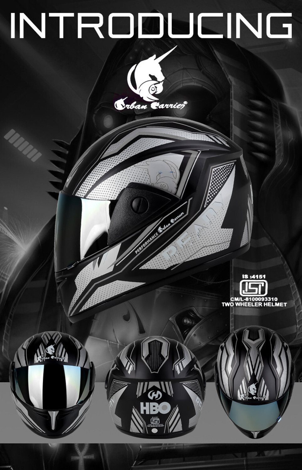 Image of urban carrier ABS Material Full Face Rainbow Visor, UV Scratch Resistance(A113) Motorbike Helmet (Grey)