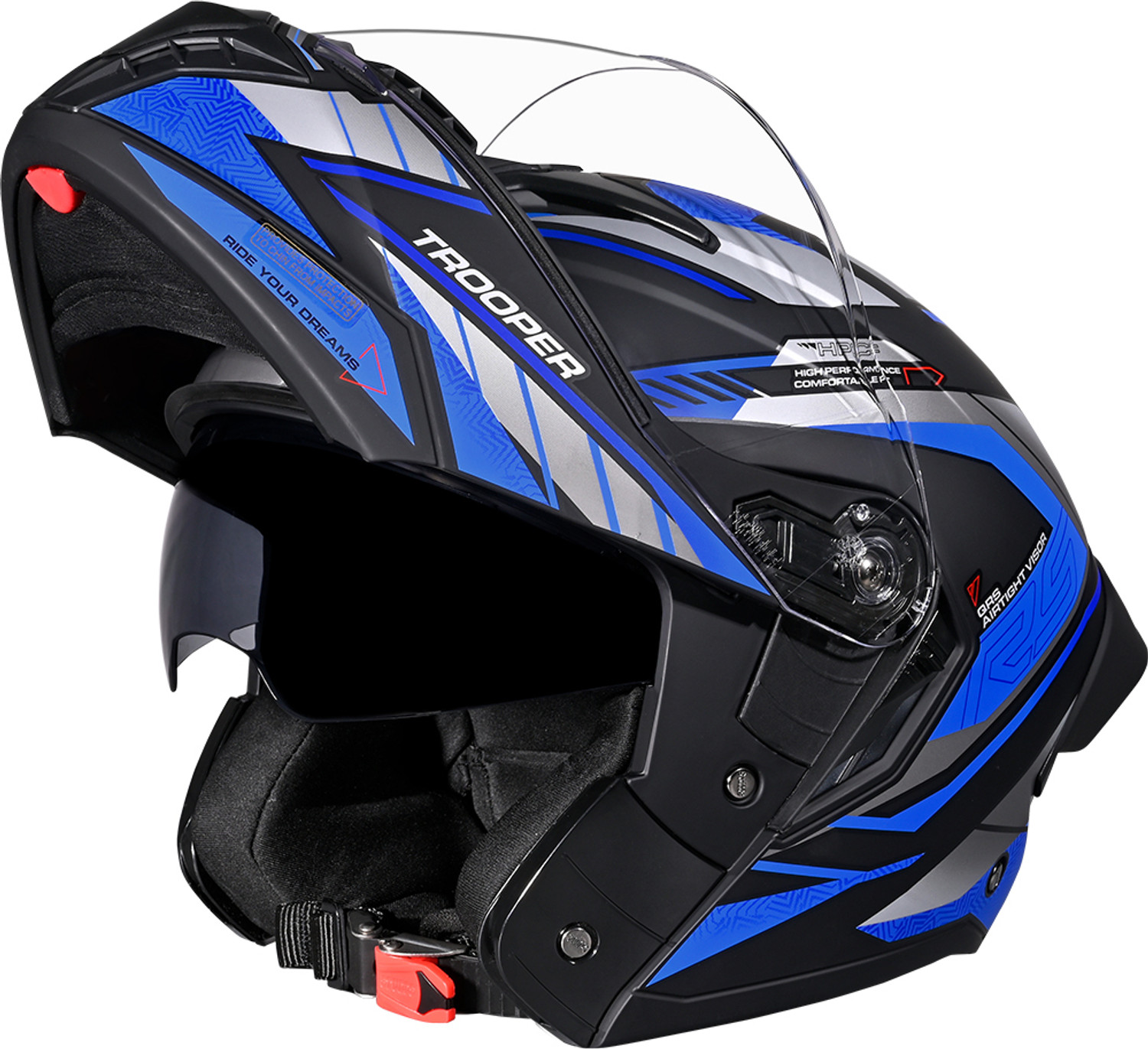 Image of STUDDS Trooper D3 isi & Dot Certified Flip-up Full Face 600mm with Dual Visor Motorbike Helmet (Matt Black N10 Orange)