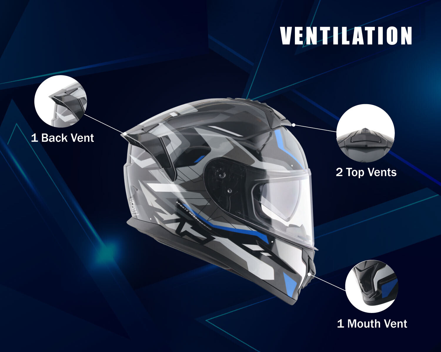 Image of VEGA Zap Volt D /V Motorbike Helmet (Black Blue)