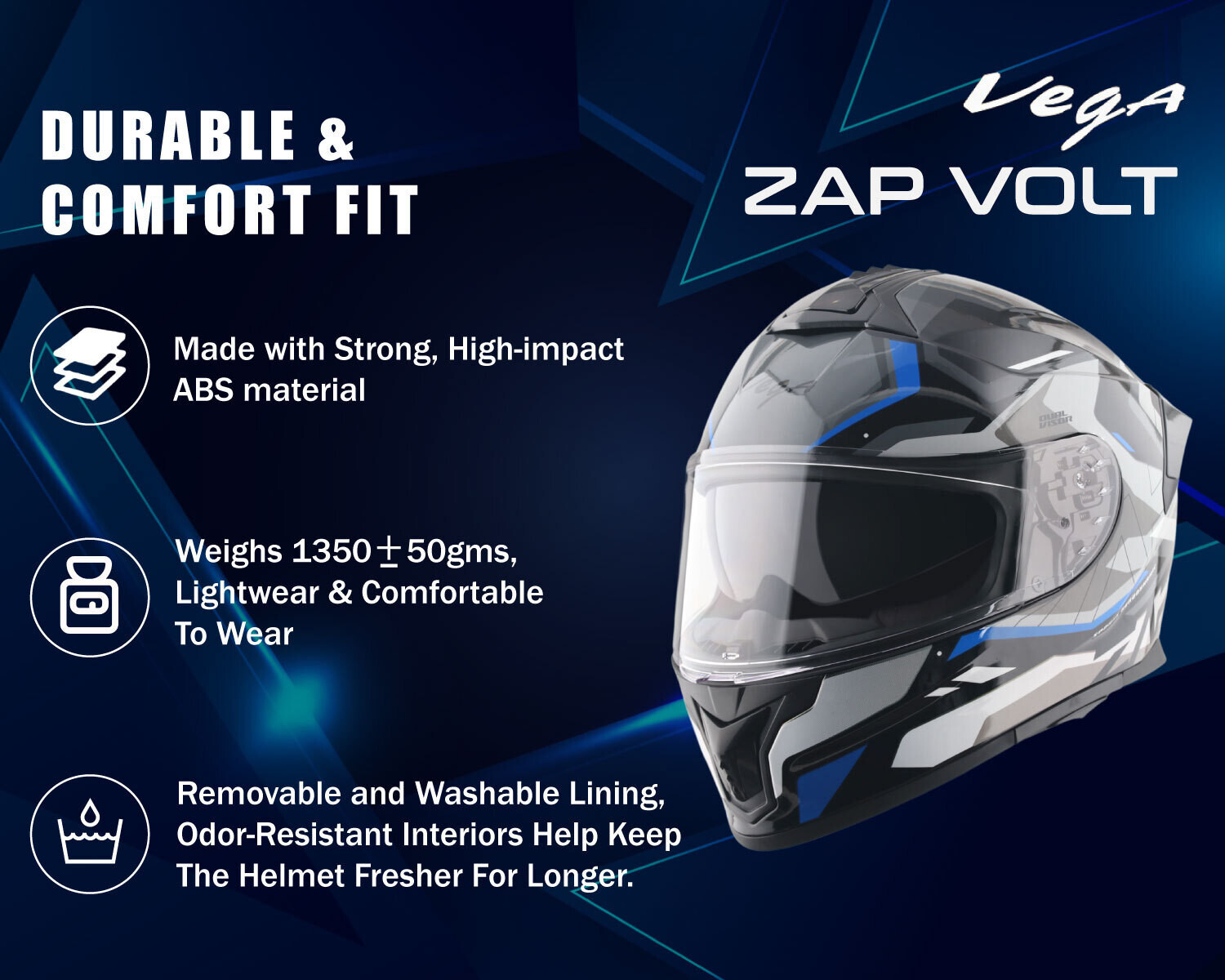 Image of VEGA Zap Volt D /V Motorbike Helmet (Black Blue)