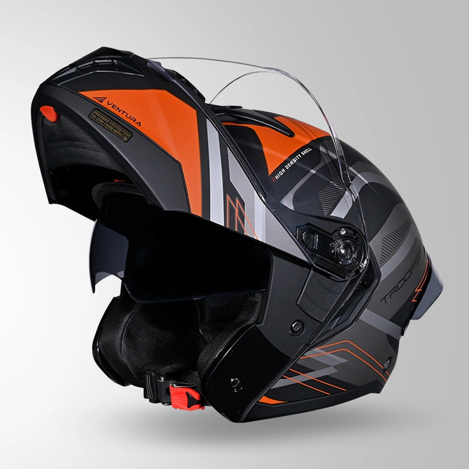 Image of STUDDS Trooper D3 isi & Dot Certified Flip-up Full Face 600mm with Dual Visor Motorbike Helmet (Matt Black N10 Orange)
