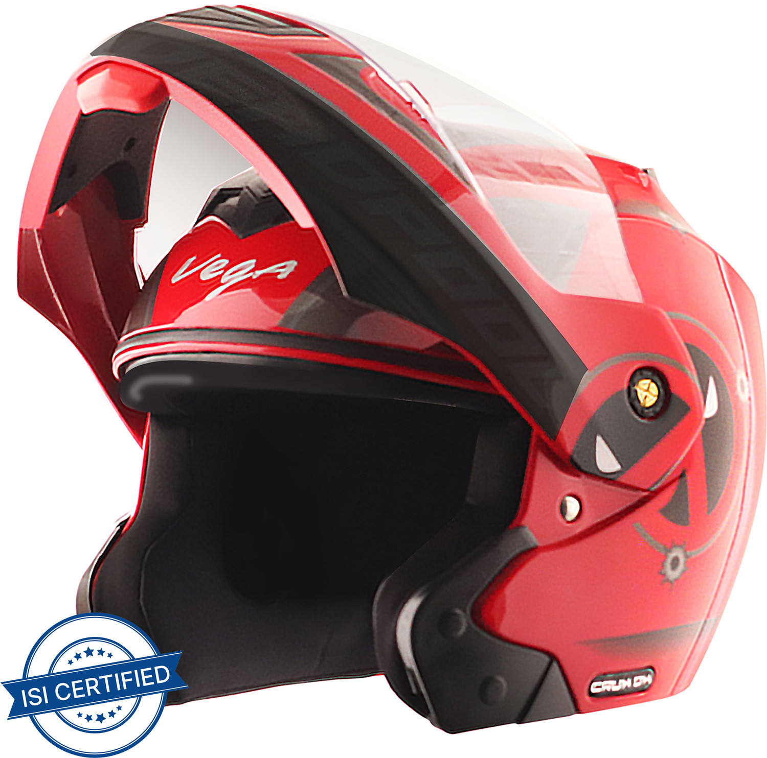 VEGA Crux Marvel Deadpool Motorbike Helmet (Red Black) - Image 1