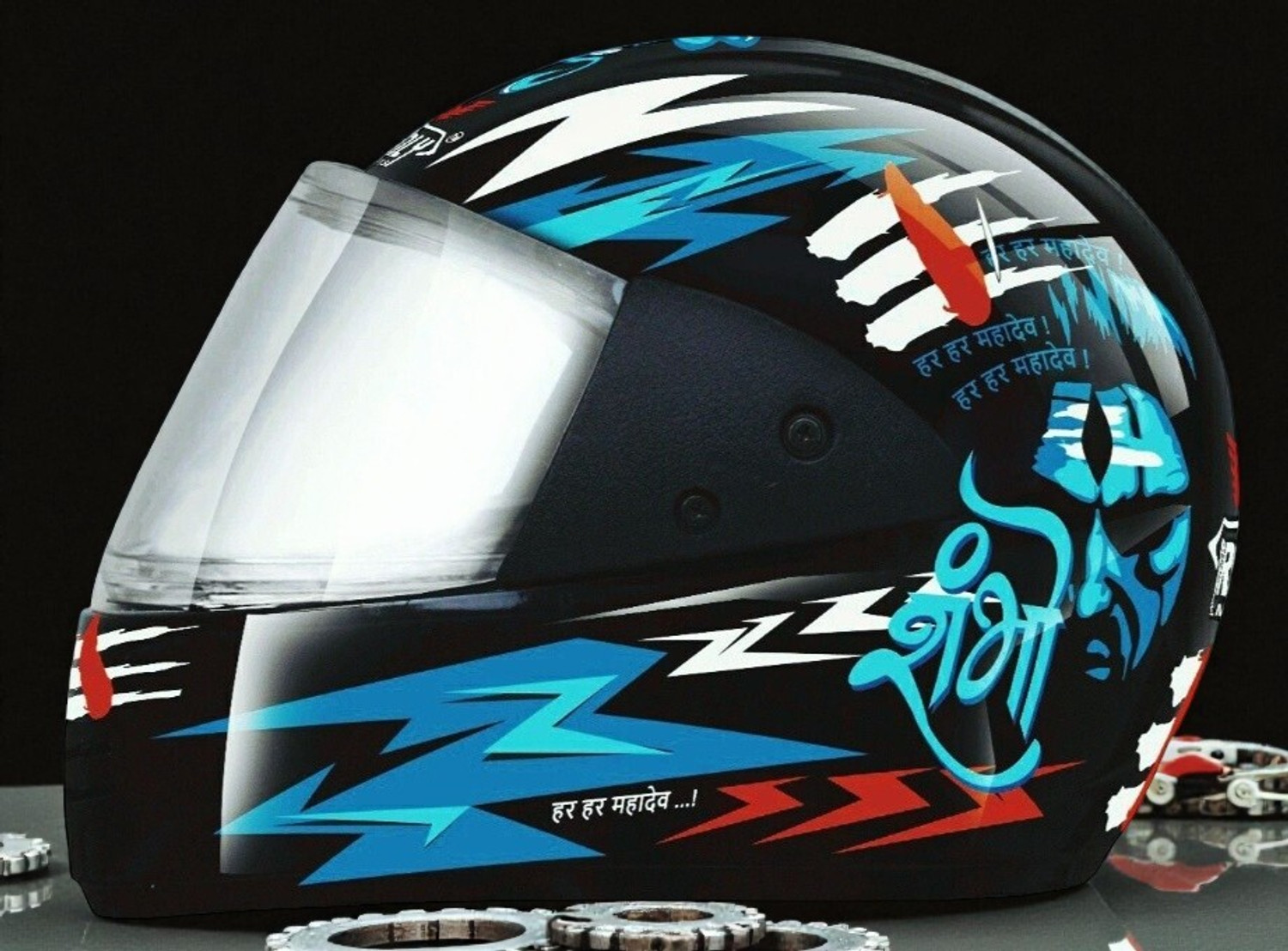 Image of CR Decals Designs Vega Bolt Bunny Motorbike Helmet (Black, Red)