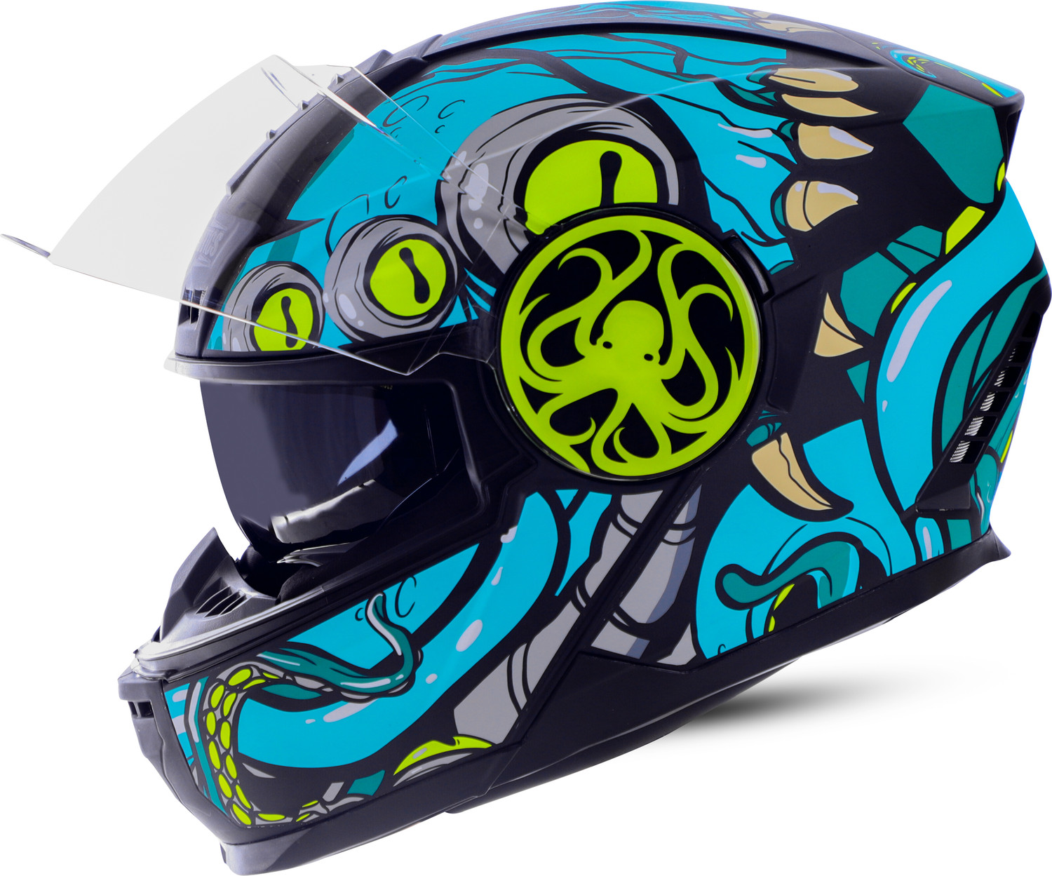 Image of Steelbird SBH-40 Octopus ISI Certified Full Face Graphic Helmet with Inner Sun Shield Motorbike Helmet (Glossy Black Sea Green)