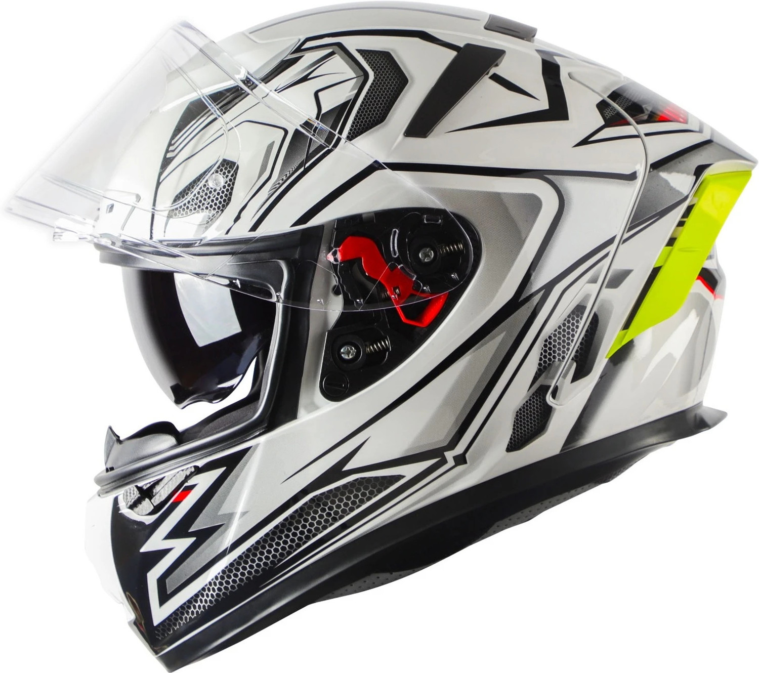 Image of IGNYTE IGN-4 Racer ISI /DOT Certified Full Face Graphic Helmet with Inner Sun Shield Motorbike Helmet (Glossy Black White with Anti Fog Clear Visor)