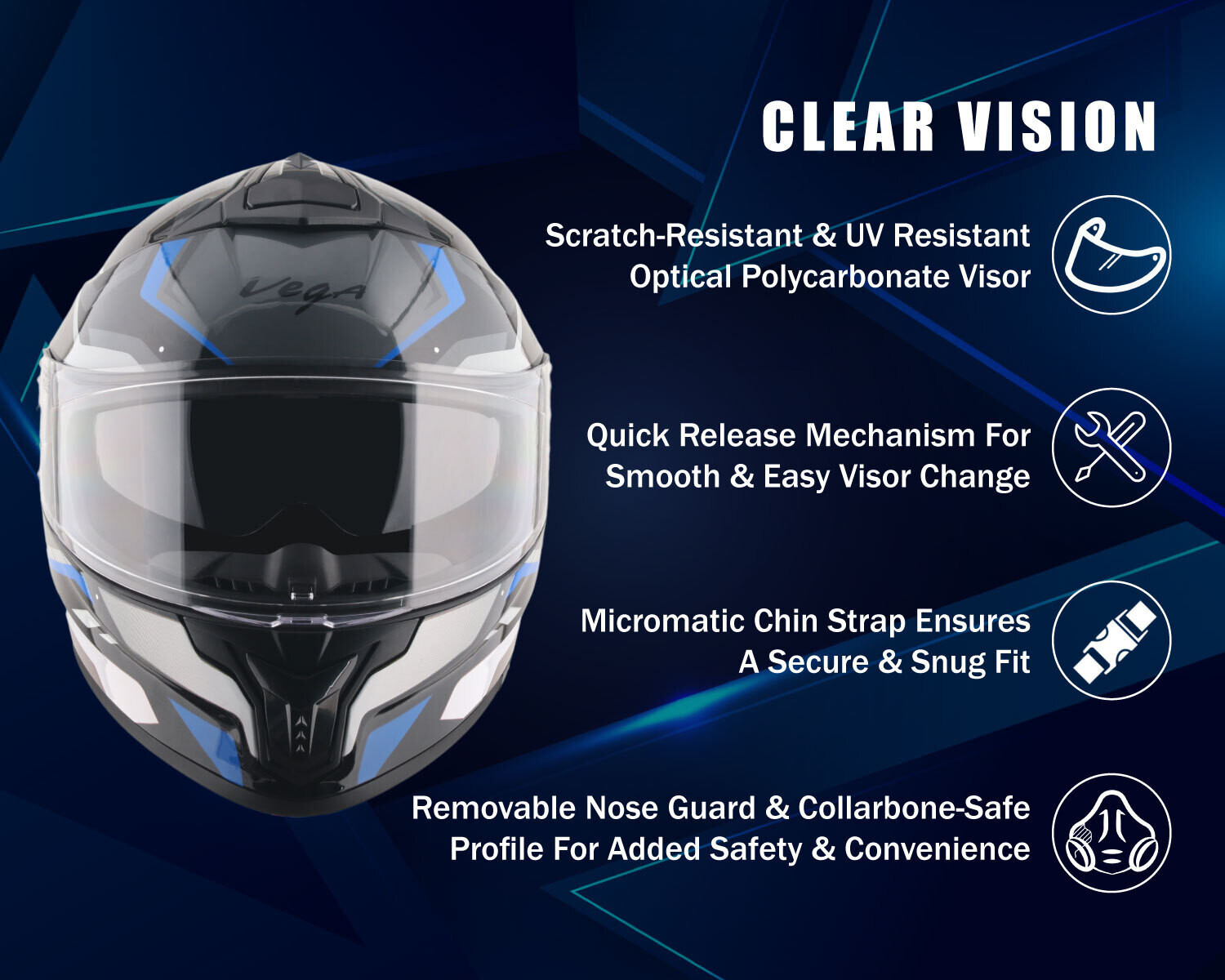 Image of VEGA Zap Volt D /V Motorbike Helmet (Black Blue)