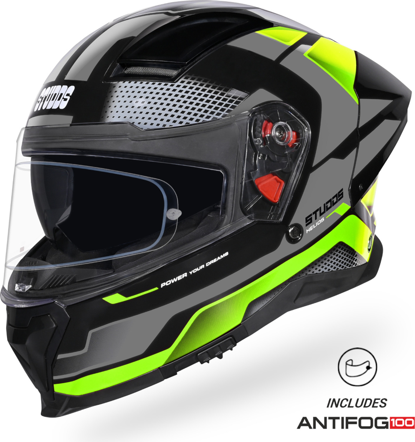 Image of STUDDS Trooper D3 isi & Dot Certified Flip-up Full Face 600mm with Dual Visor Motorbike Helmet (Matt Black N10 Orange)