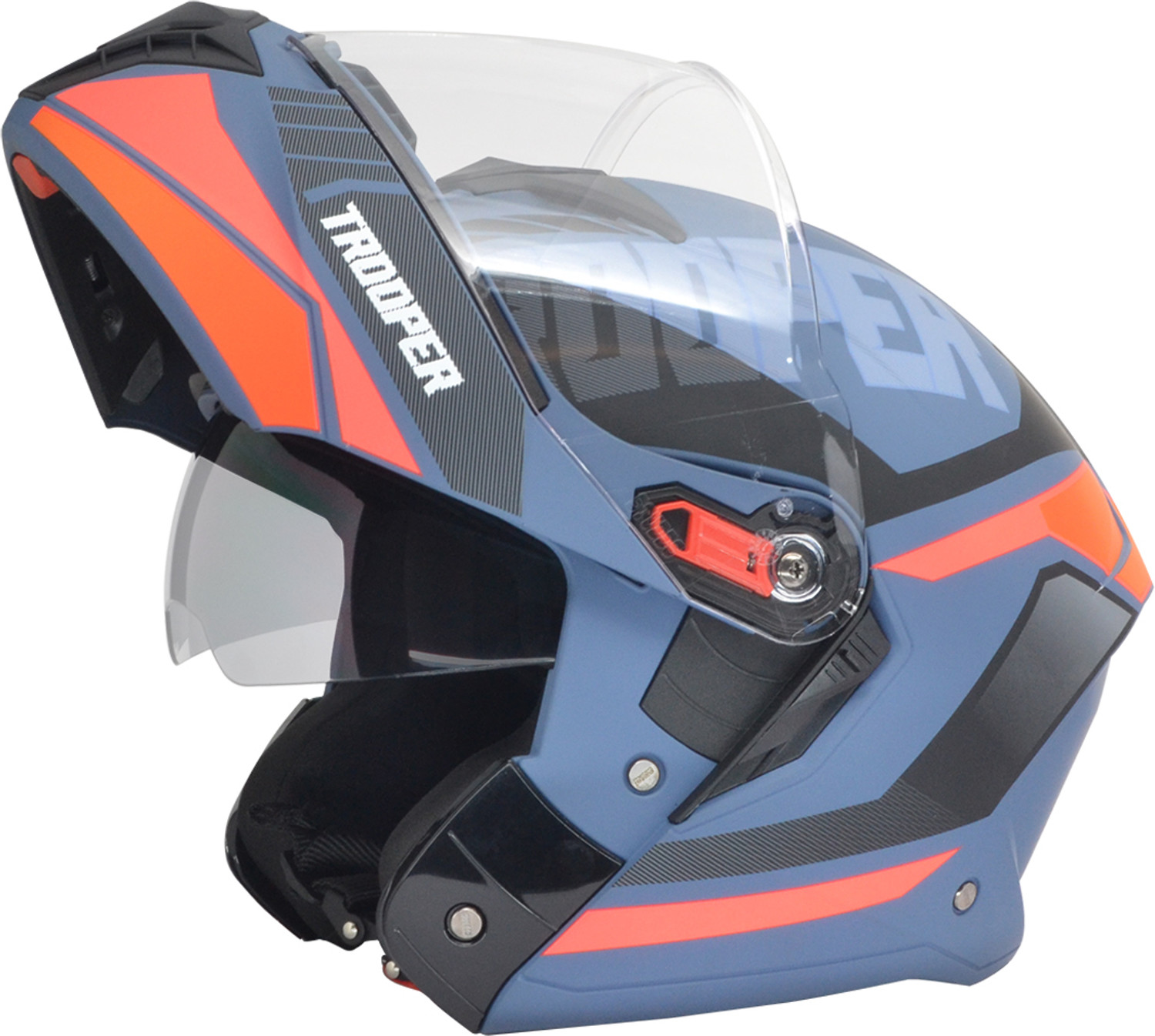 Image of STUDDS Trooper D3 isi & Dot Certified Flip-up Full Face 580mm with Dual Visor Motorbike Helmet (Glossy Black N6 White)