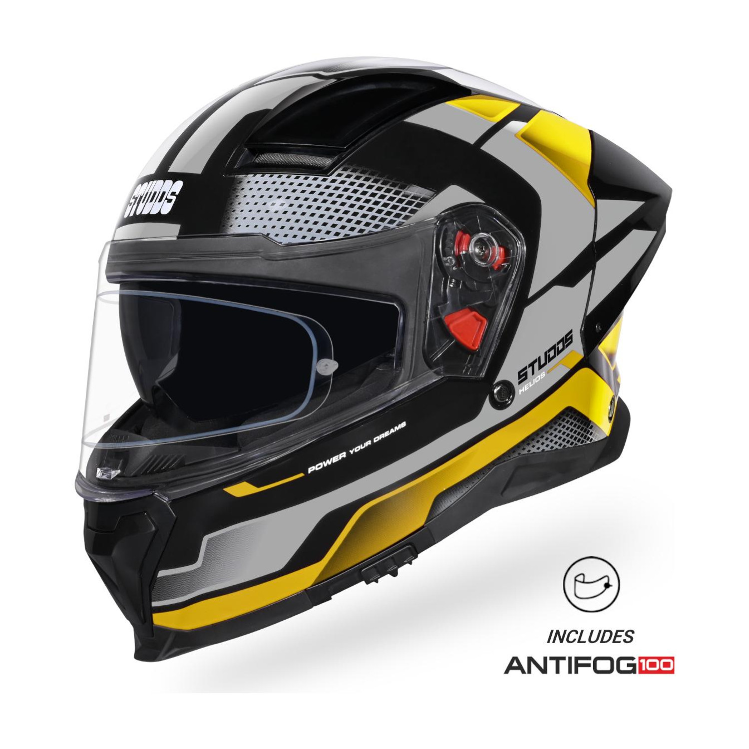 STUDDS Helios Asphalt Full Face ISI and DOT Certified Helmet with Dual Visor Motorbike Helmet (BLACK & YELLOW) - Image 1