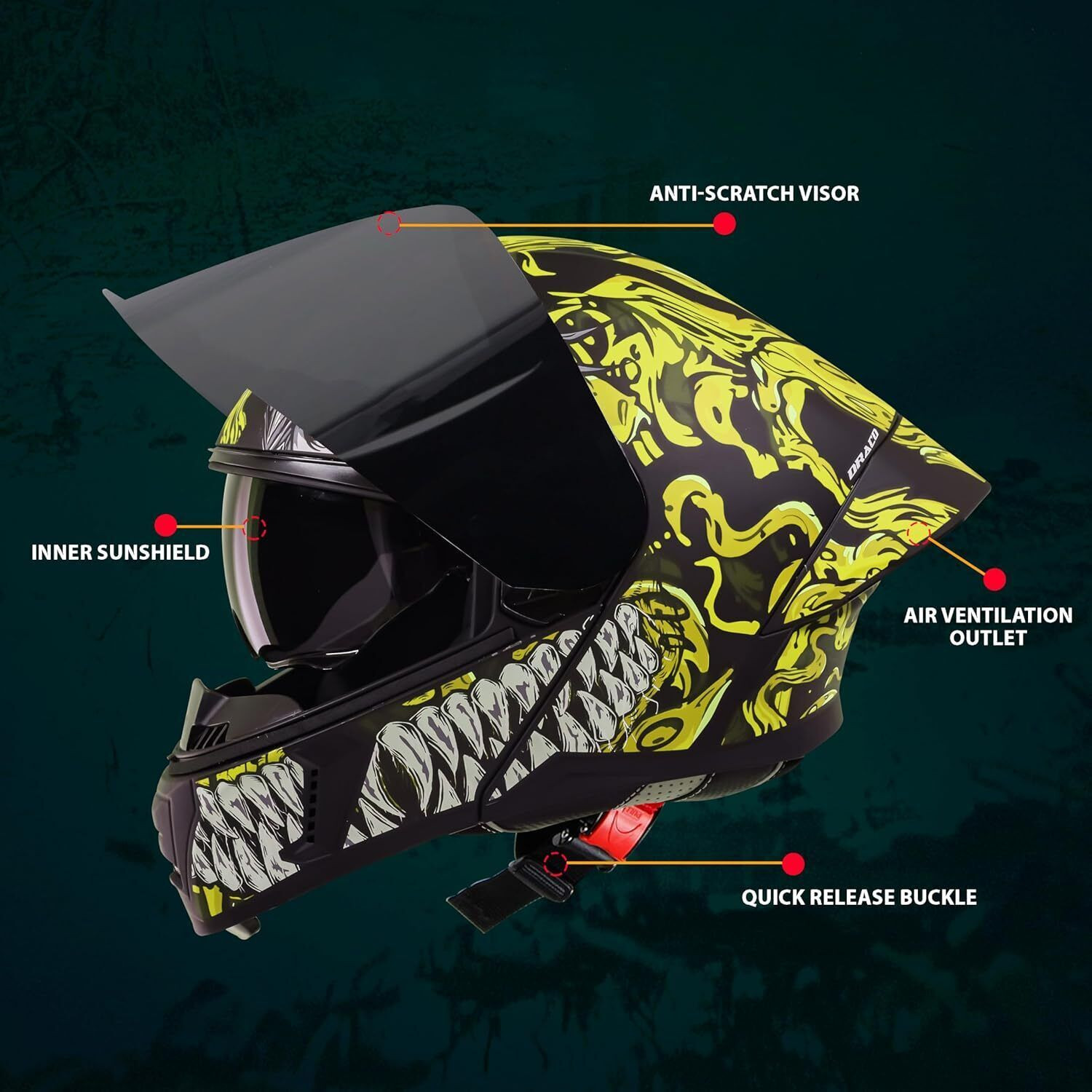 Image of Steelbird Air SBA-20 ISS DRACO Flip Up ISI Certified Large With Inner Smoke Sun Shield Motorsports Helmet (Matt Black Neon)