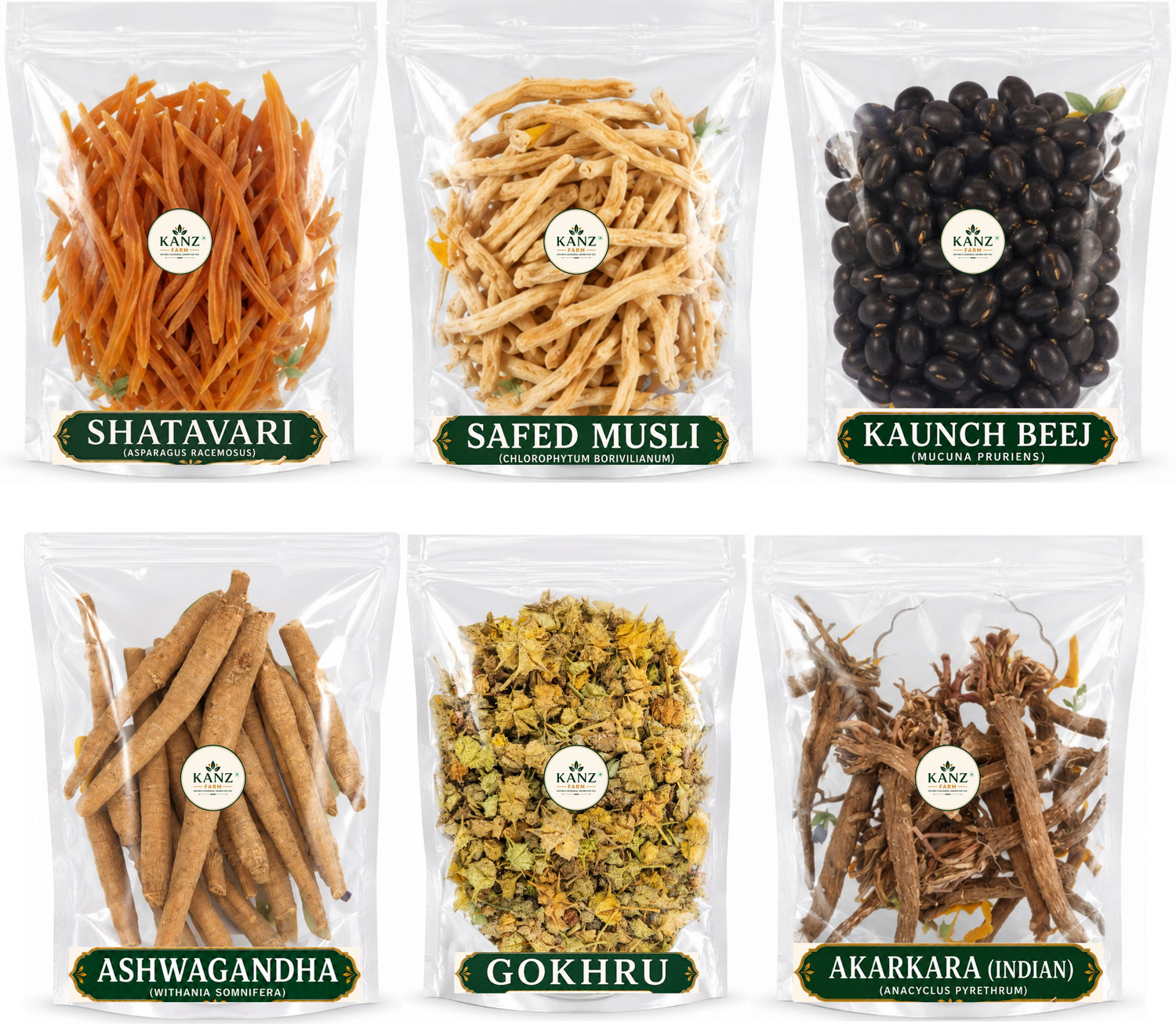 KANZ FARM Ashwagandha, Safed Musli, Shatavari, Kaunch Beej, Gokhru - Image 1