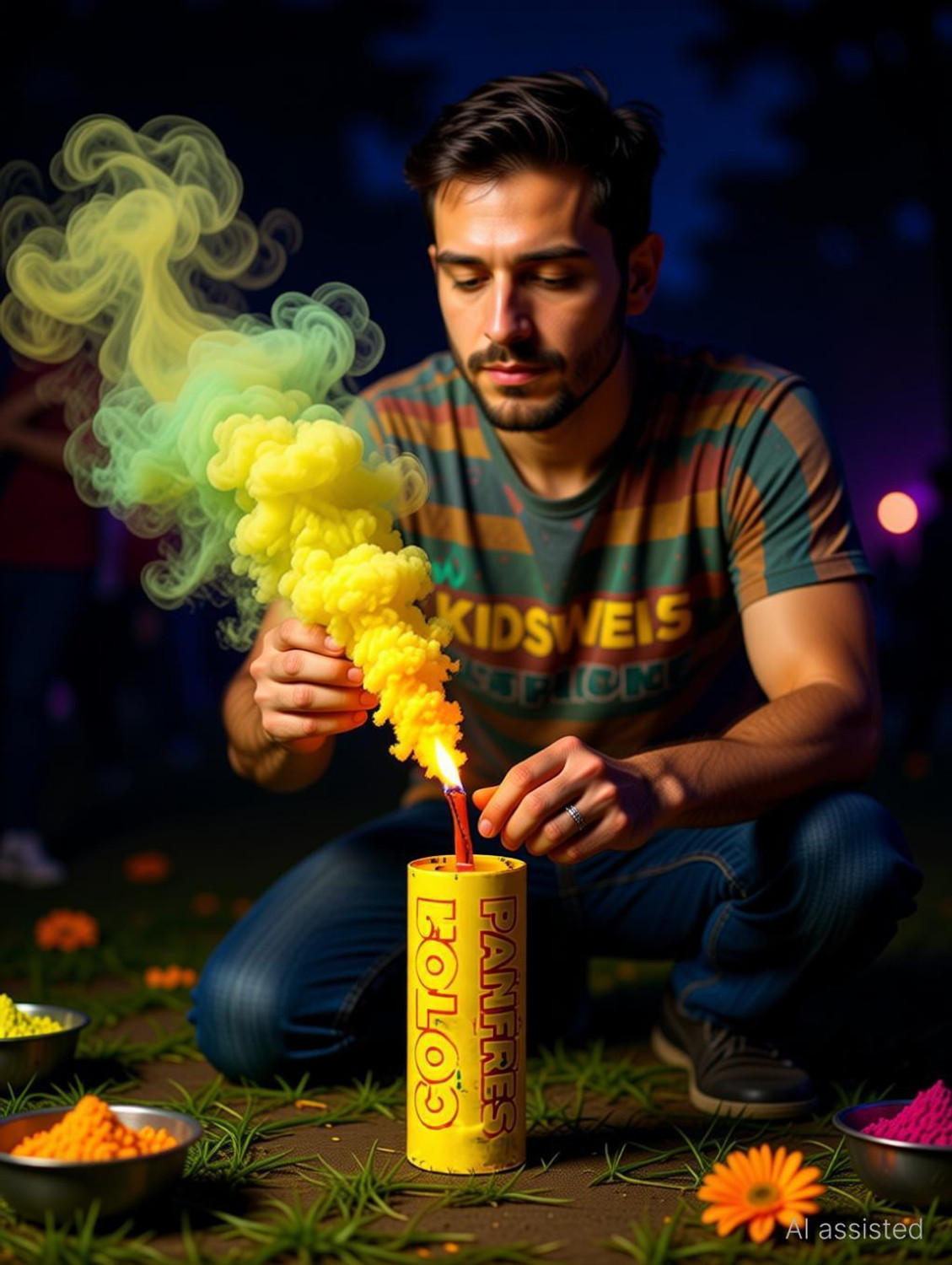 Image of Kidswise SMALL Size Color Smoke Fog Fountain [multicolor] Holi Color Powder Pack of 1 (Multicolor, 200 g)