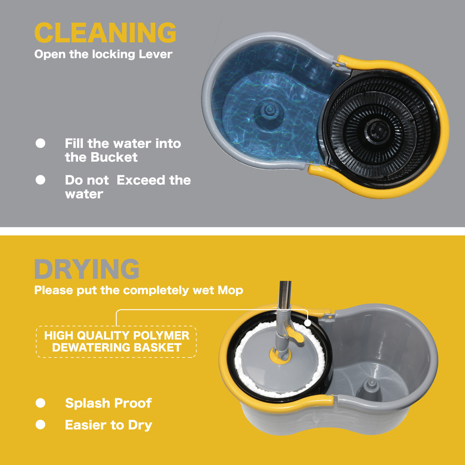 Image of Esquire Grey Plastic 360� Spin Mop Set with Easy Wheels Floor Wiper (Multicolor)