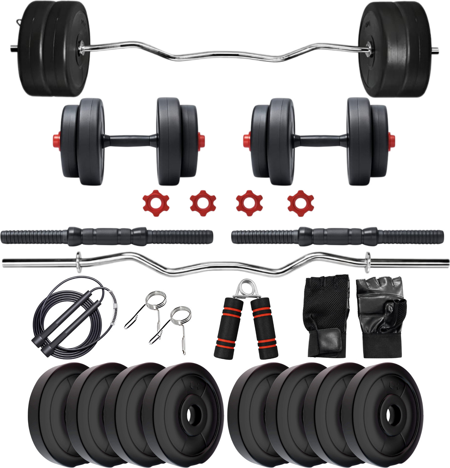 Image of SPIXT 30 kg 30KG PVC Home & Gym Combo 3ft Curl Rod Adjustable Dumbbell Home Gym Combo