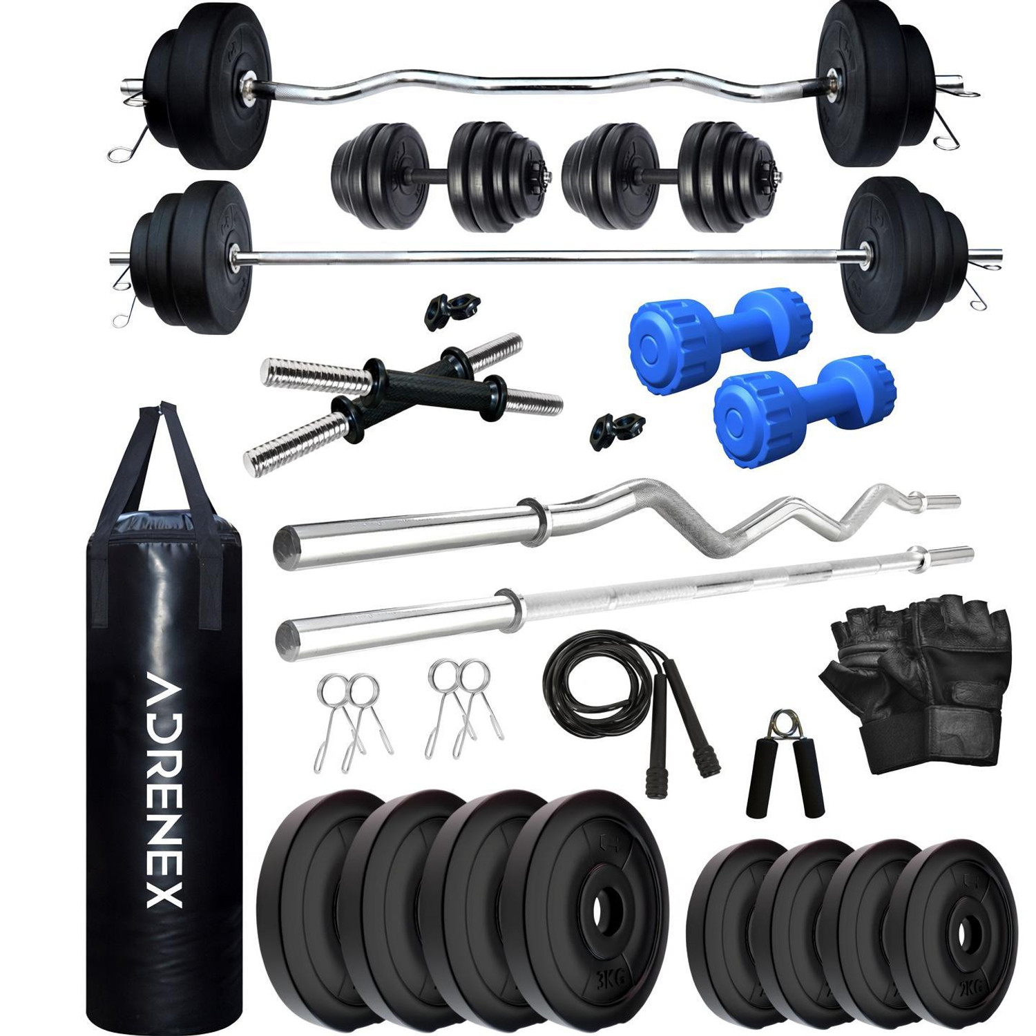 Image of AKTIV 30 kg 30KG Dumbbell Plate Set with 3FT Straight Rod & Accessories NEW 153 Home Gym Combo