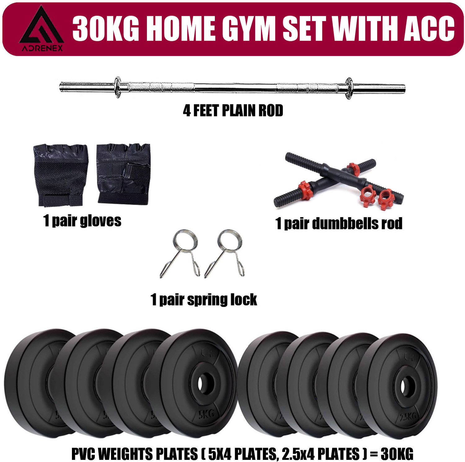 Image of JASMINE FITNESS 25 kg 20Kg PVC Strength Training Weight Set with 3Ft Straight Rod, Dumbbell Rods Home Gym Combo