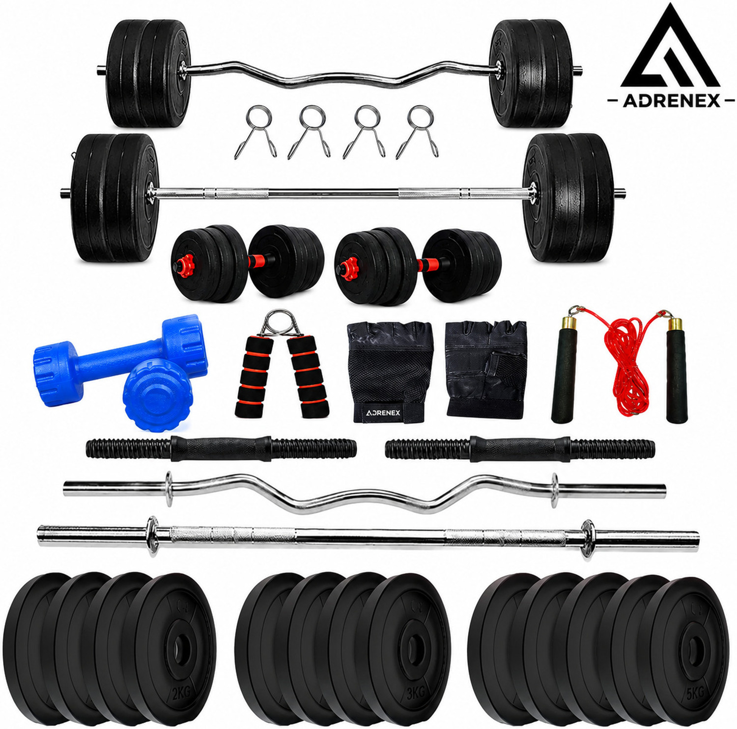 Image of JMB 31 kg 30KG-pvc plates(5*4 /2.5*4), 3ft straight rod, dumbbell rod & Accessories Home Gym Combo