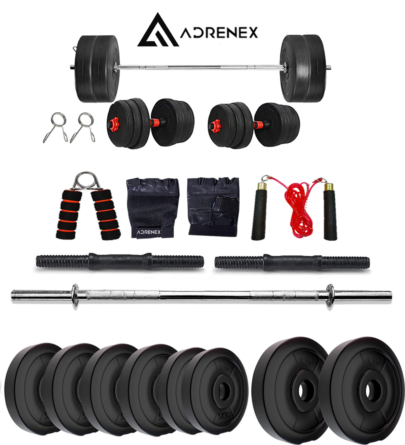 Image of BELLATRIX X 0.4 kg 40KG PVC Weight Set with Dumbbell Rods, 3ft Straight Rod & Acc Gym Home Gym Combo