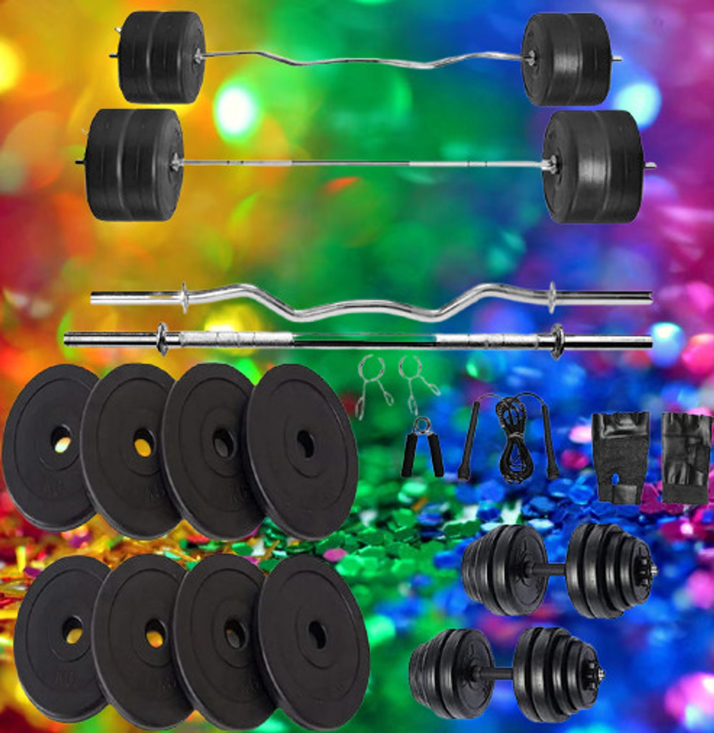 Image of Adrenex 50 kg with Straight, Curl , Dumbbell Rods , PVC Dumbbells & Gym Accessories Home Gym Combo