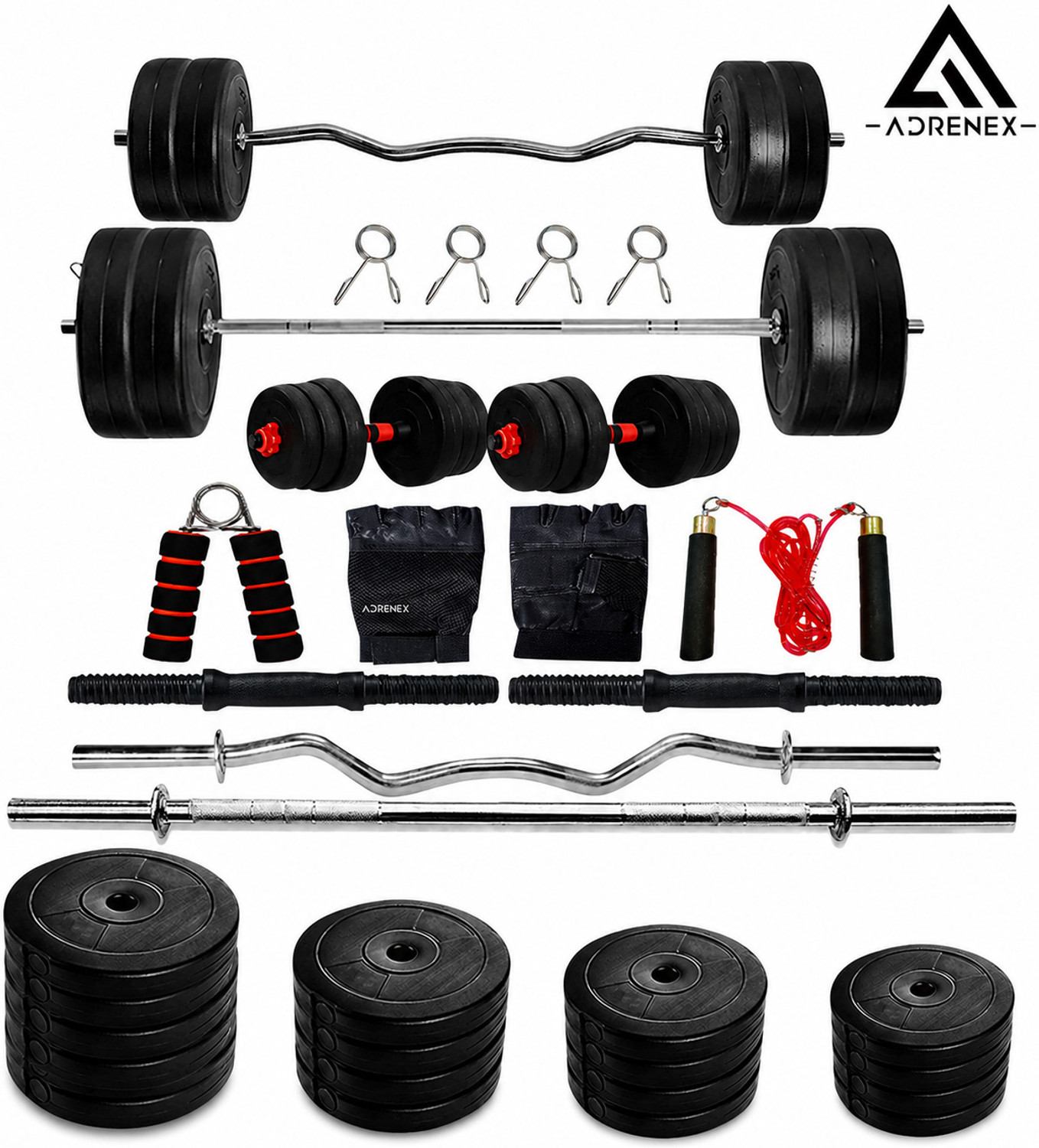Image of rj fitness 31 kg 30kg-5kgx4 /2.5kgx4 plates,3ft straight rod+dumbbell rods & accessories Home Gym Combo