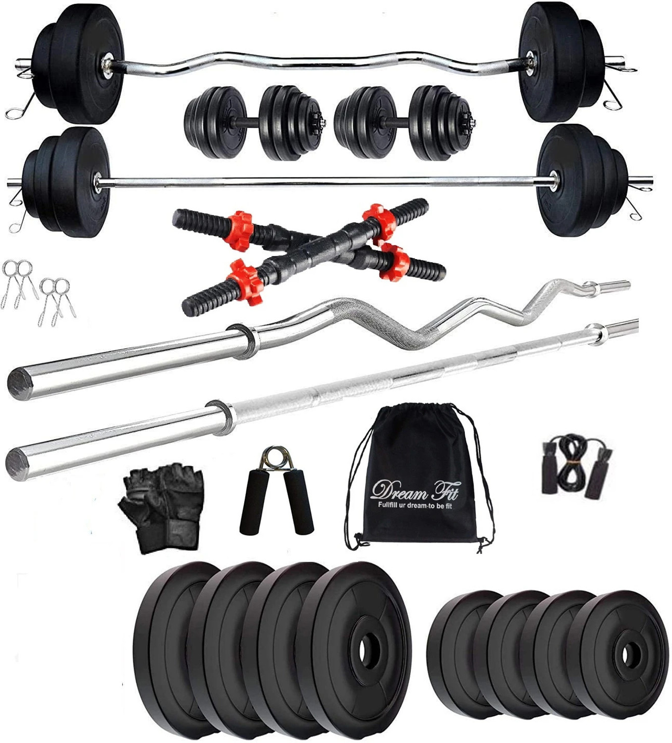 Image of JMB 31 kg 30KG-pvc plates(5*4 /2.5*4), 3ft straight rod, dumbbell rod & Accessories Home Gym Combo
