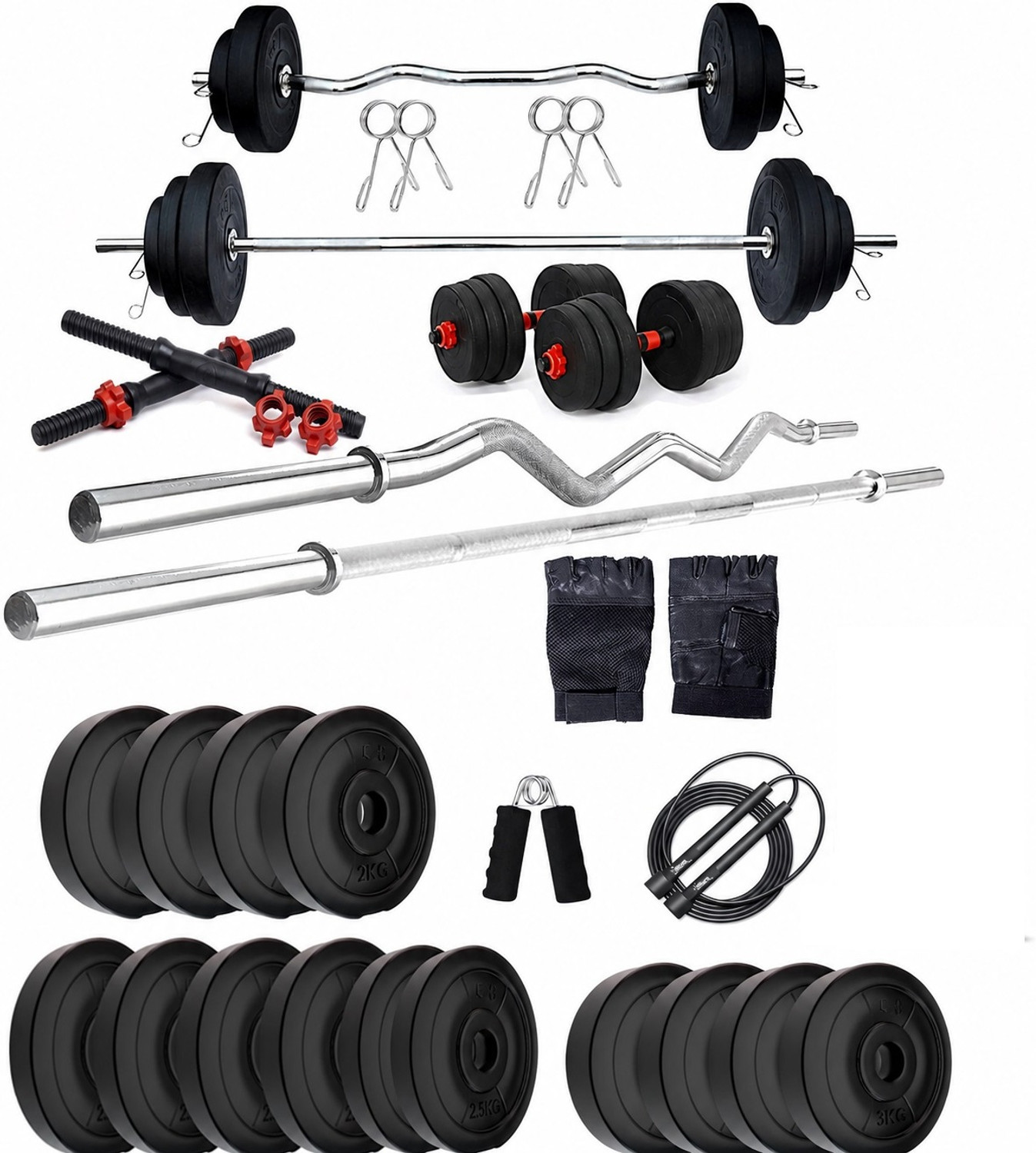Image of BAPTIZO 0.3 kg 30 KG PVC Weight Set With 3Ft Straight Rod & Acc Home Gym Combo