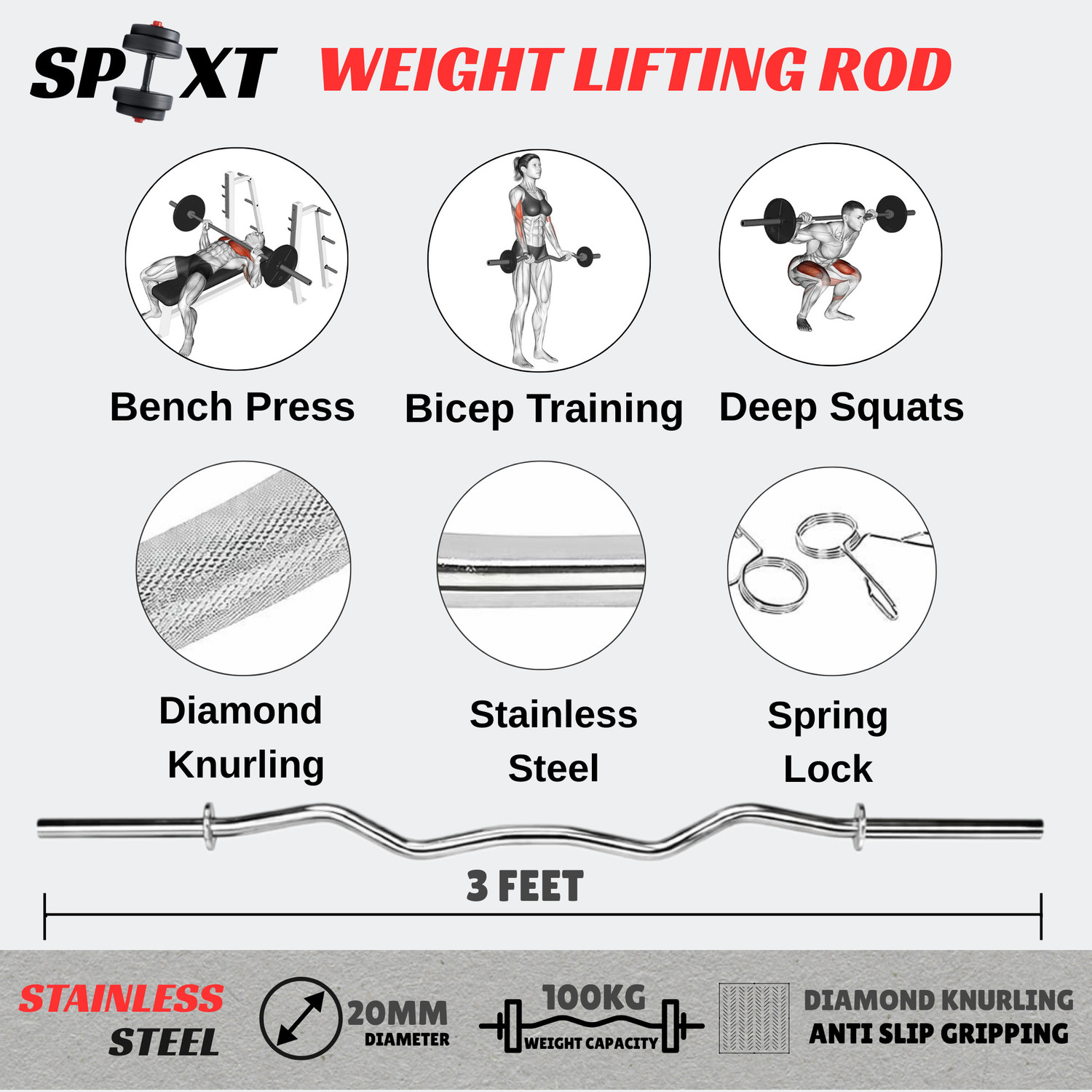 Image of SPIXT 30 kg 30KG PVC Home & Gym Combo 3ft Curl Rod Adjustable Dumbbell Home Gym Combo