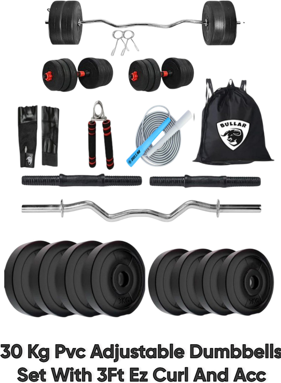 Image of TUCKER FITNESS 25 kg 20KG Strength Training Dumbbell Plate Kit with 3FT Straight Rod & Accessories Home Gym Combo