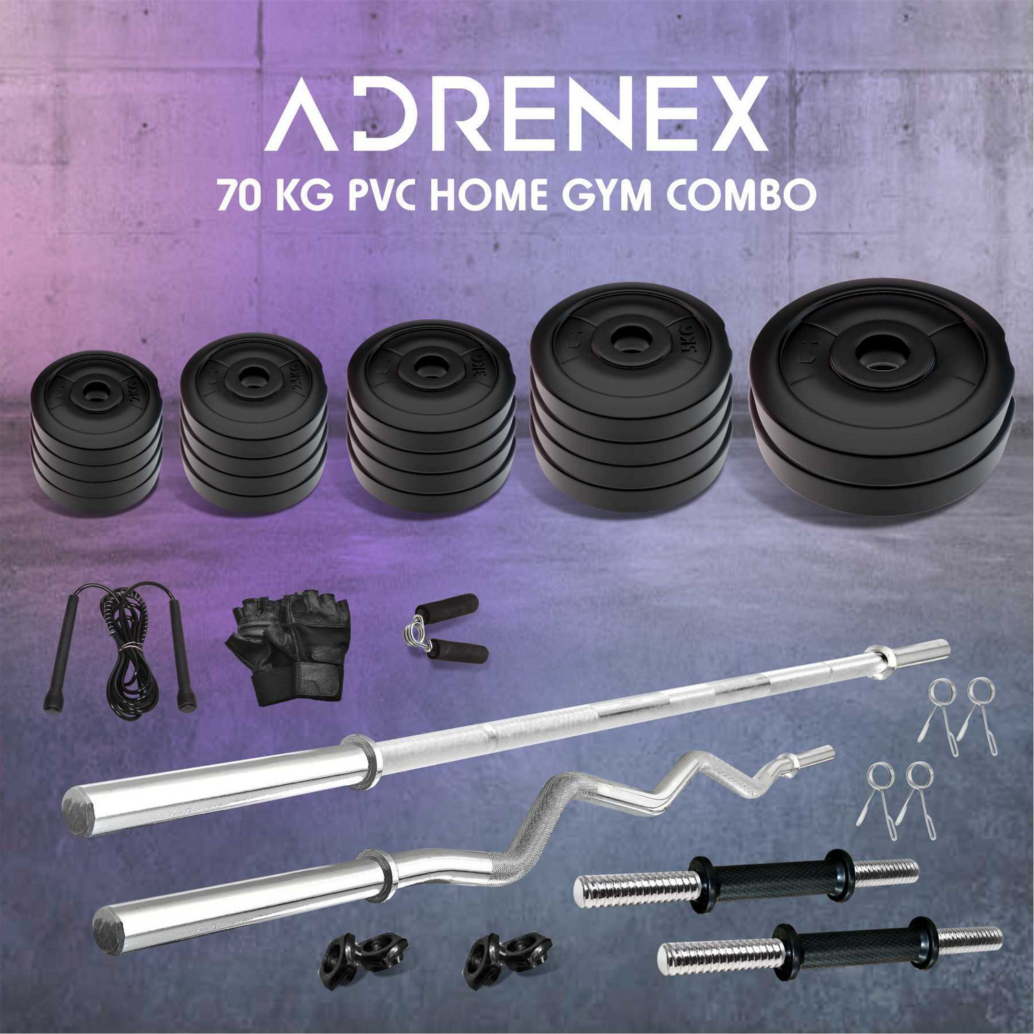 Image of ANSH FIT 0.025 kg 30KG PVC Weight Training Set with Dumbbell Rod Pair & 3ft Straight Bar Home Gym Combo