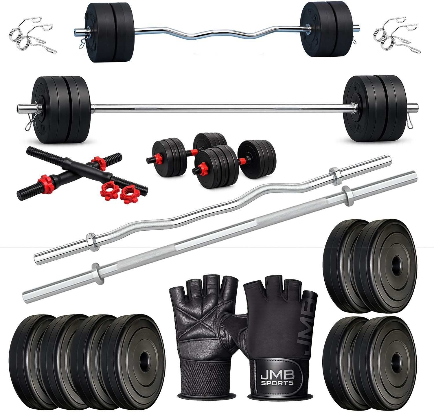 Image of JMB 40kg-3ft curl rod+3ft straight rod+pvc plates+dumbbell rod 14inch+accessories Dumbbell Kit Kit