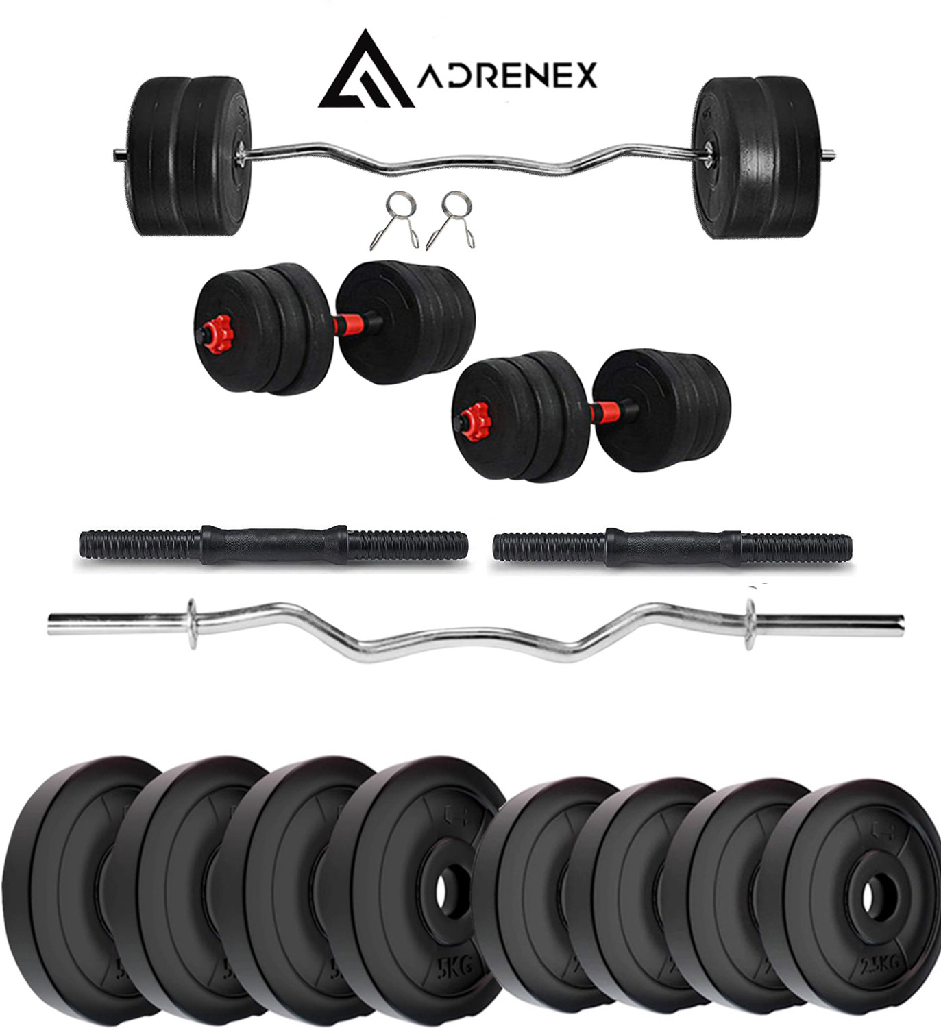 Image of TUCKER FITNESS 25 kg 20KG Strength Training Dumbbell Plate Kit with 3FT Straight Rod & Accessories Home Gym Combo