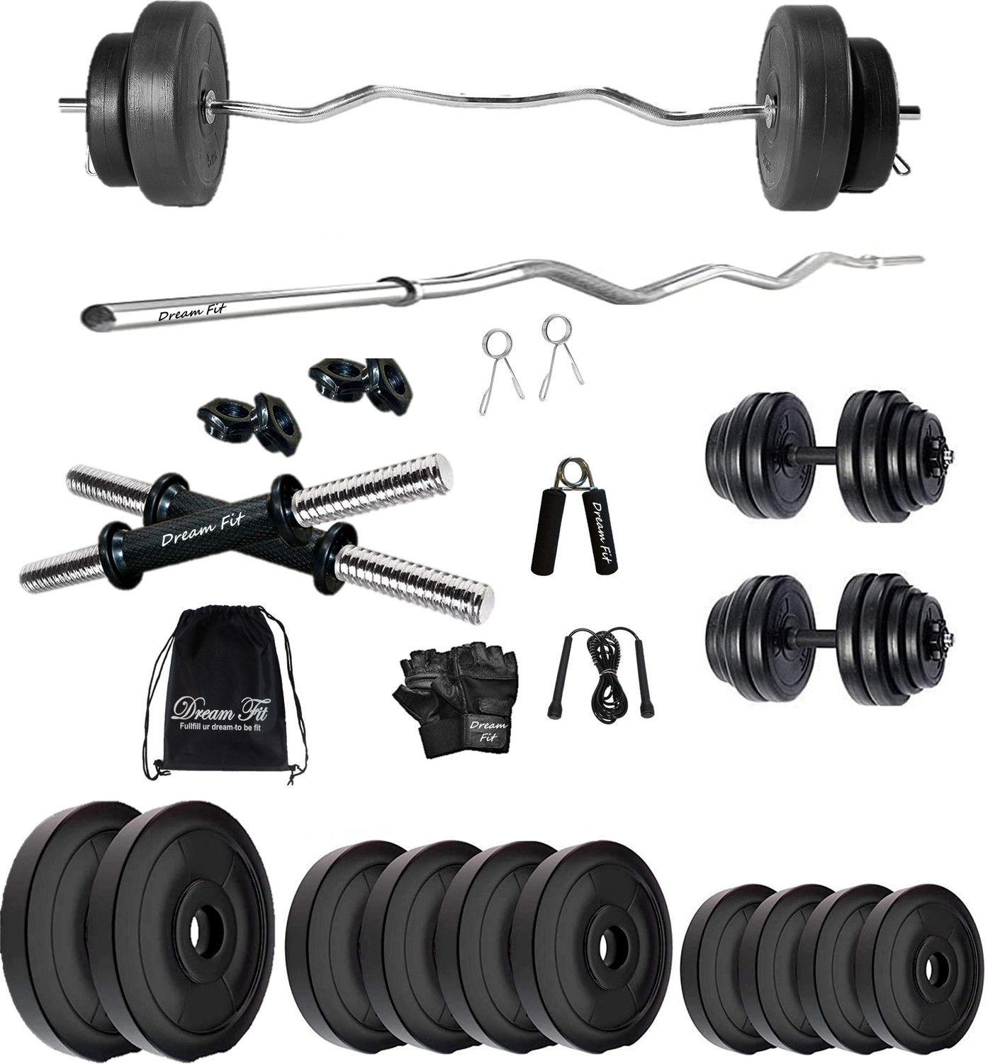 Image of JASMINE FITNESS 25 kg 20Kg PVC Strength Training Weight Set with 3Ft Straight Rod, Dumbbell Rods Home Gym Combo