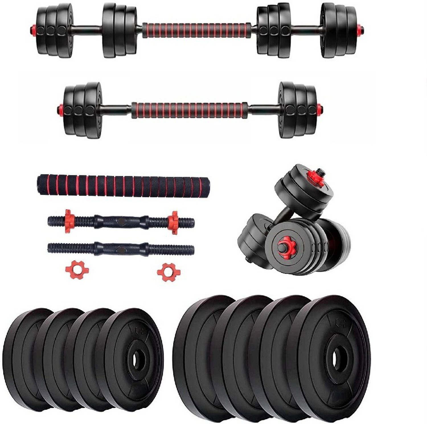 Image of JASMINE FITNESS 34.5 kg 30KG Home Gym Dumbbell Plate Set with 3FT Straight Rod & Accessories Home Gym Combo