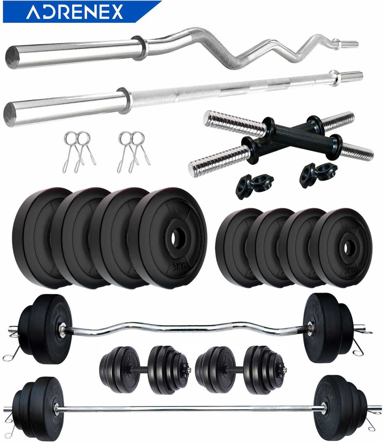 Image of ANSH FIT 2.275 kg 50KG PVC Complete Gym Kit with Dumbbell Rods, Straight Bar & Accessories Home Gym Combo