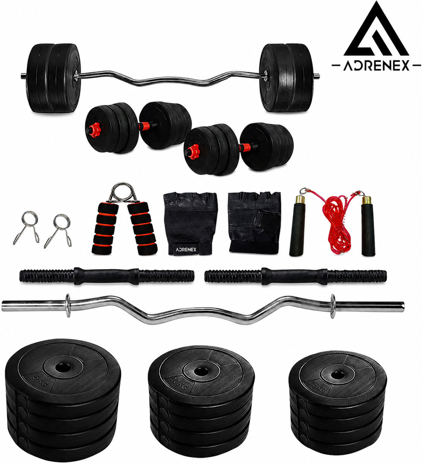 Image of JMB 31 kg 30KG-pvc plates(5*4 /2.5*4), 3ft straight rod, dumbbell rod & Accessories Home Gym Combo