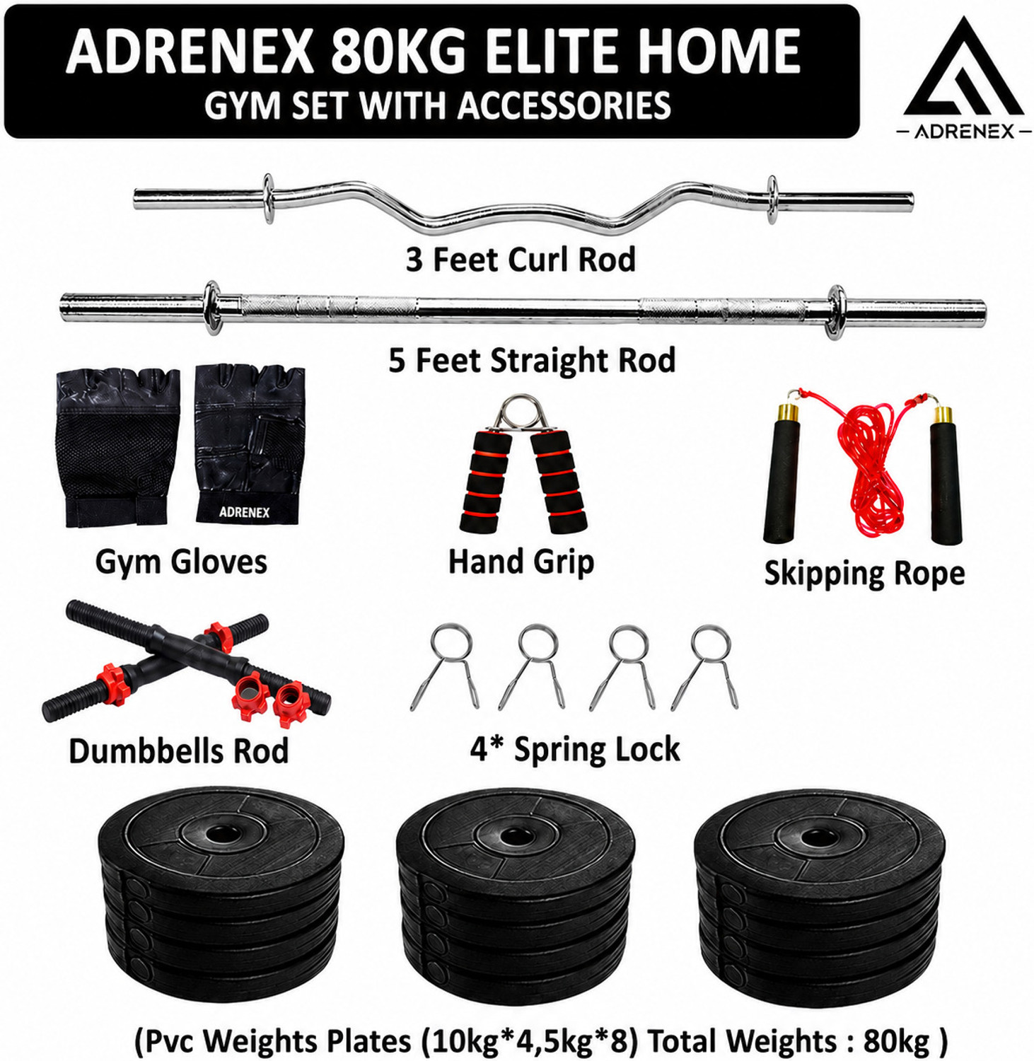Image of BAPTIZO 0.3 kg 30 KG PVC Weight Set With 3Ft Straight Rod & Acc Home Gym Combo