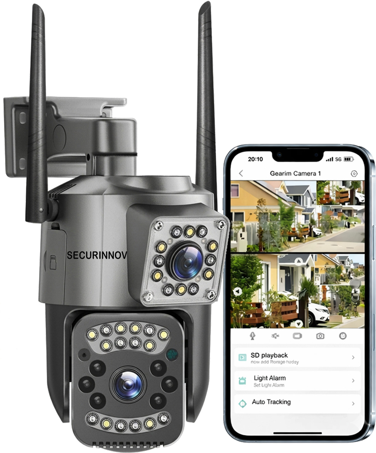 Image of GOLENS WC24H 4G Solar Camera Dual Panel, 4 Lens AI Tracking, Night Vision CCTV Security Camera (256 GB, 4 Channel)