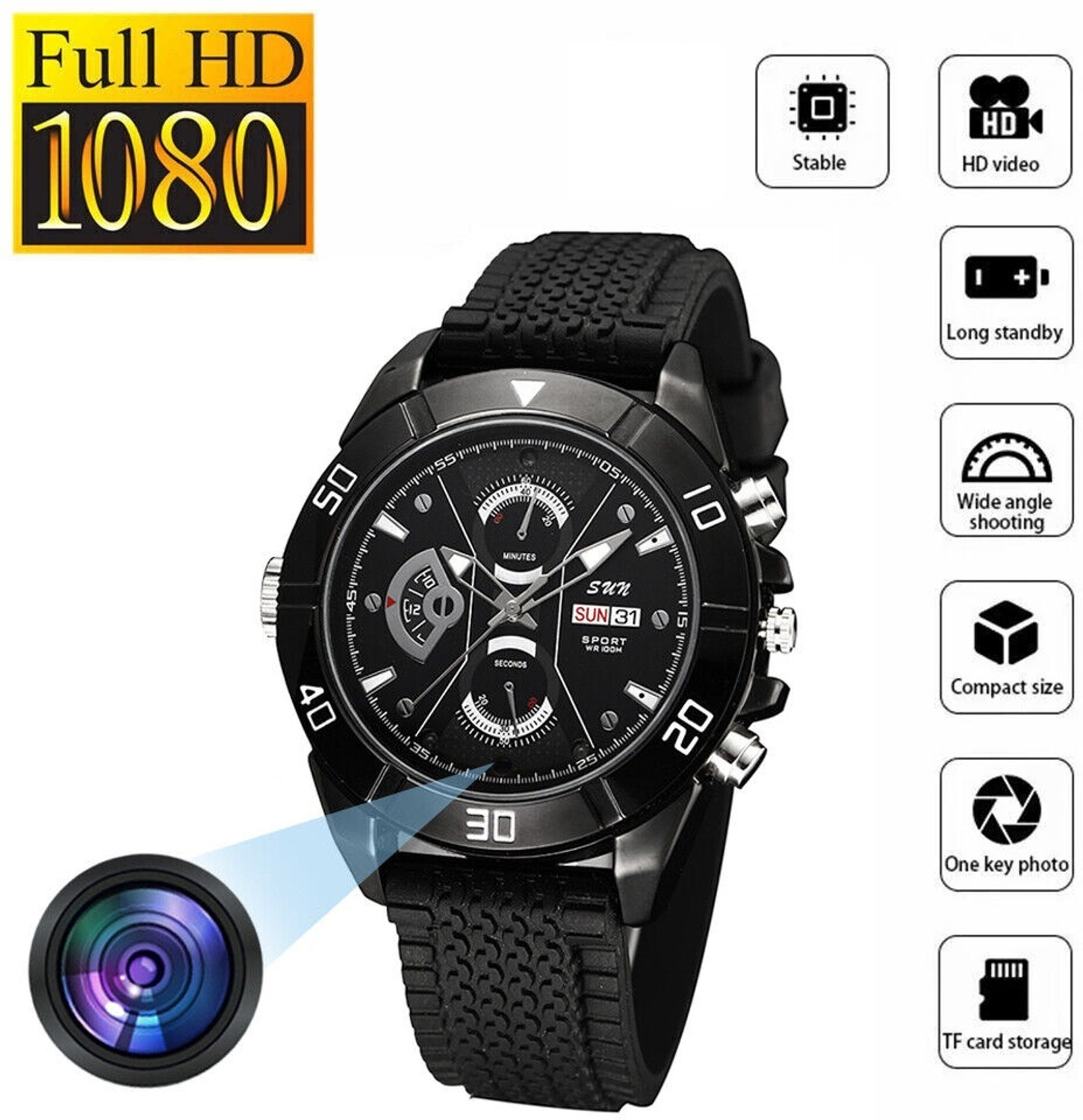 Image of Sekuai Wrist Watch Spy 4K Video & Audio Upto 3 HR Recording Time Free 32GB Card Security Camera (32 GB, 1 Channel)