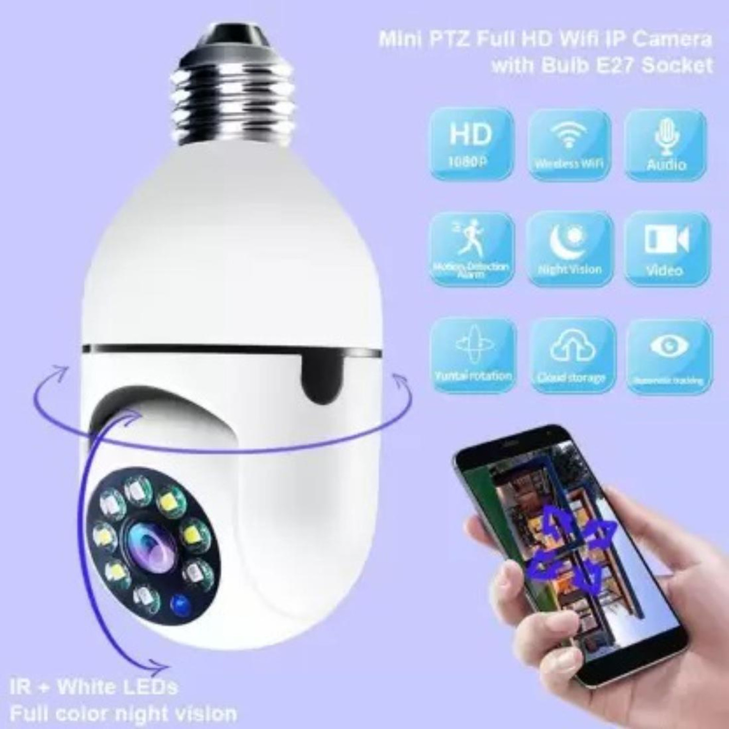Image of OSHSIZ Ip Network Night Vision Spy 360 Cctv Camera Wifi Ptz Camera Light Bulb Security Camera (64 GB, 1 Channel)
