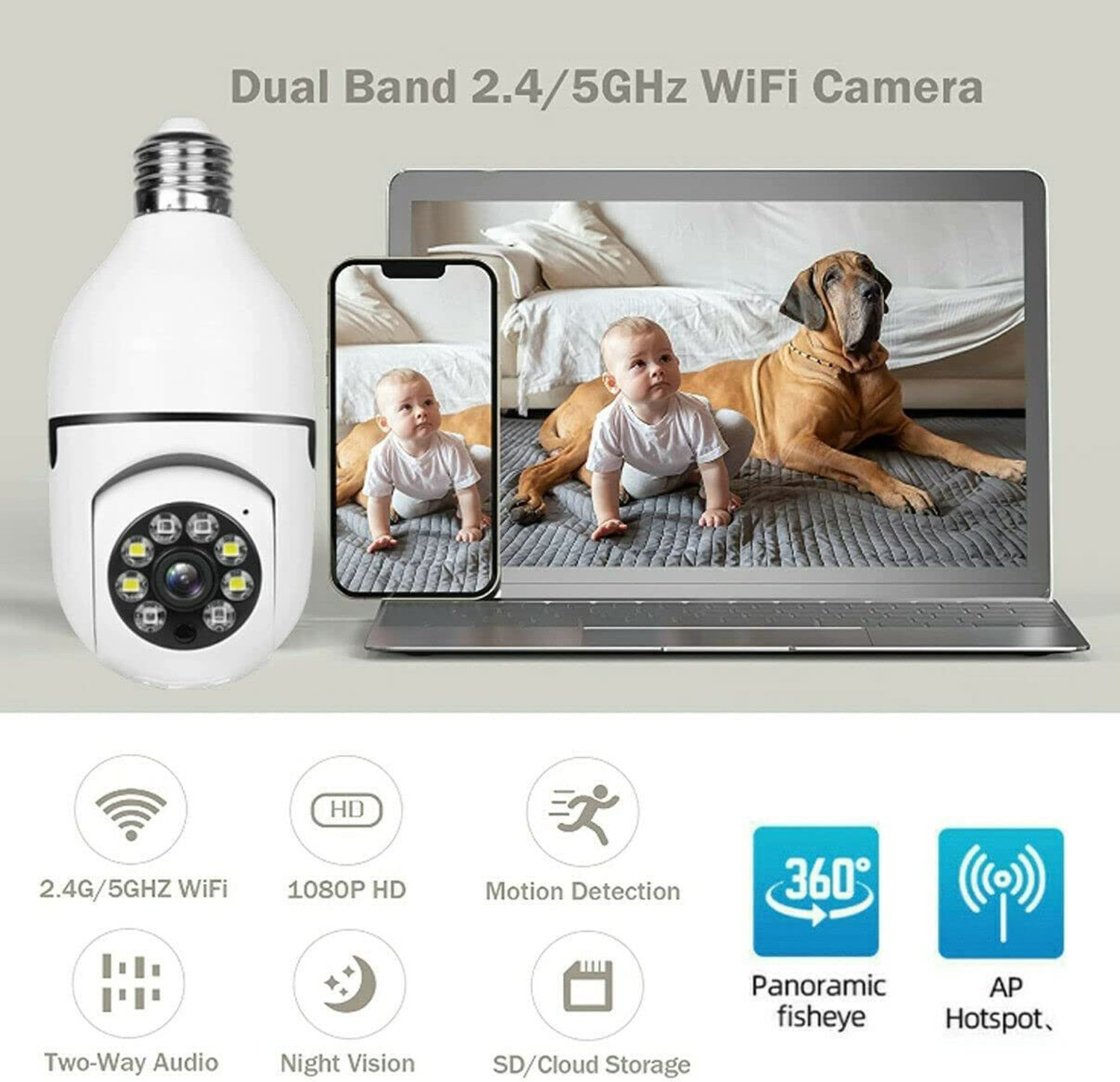 Image of OSHSIZ Ip Network Night Vision Spy 360 Cctv Camera Wifi Ptz Camera Light Bulb Security Camera (64 GB, 1 Channel)