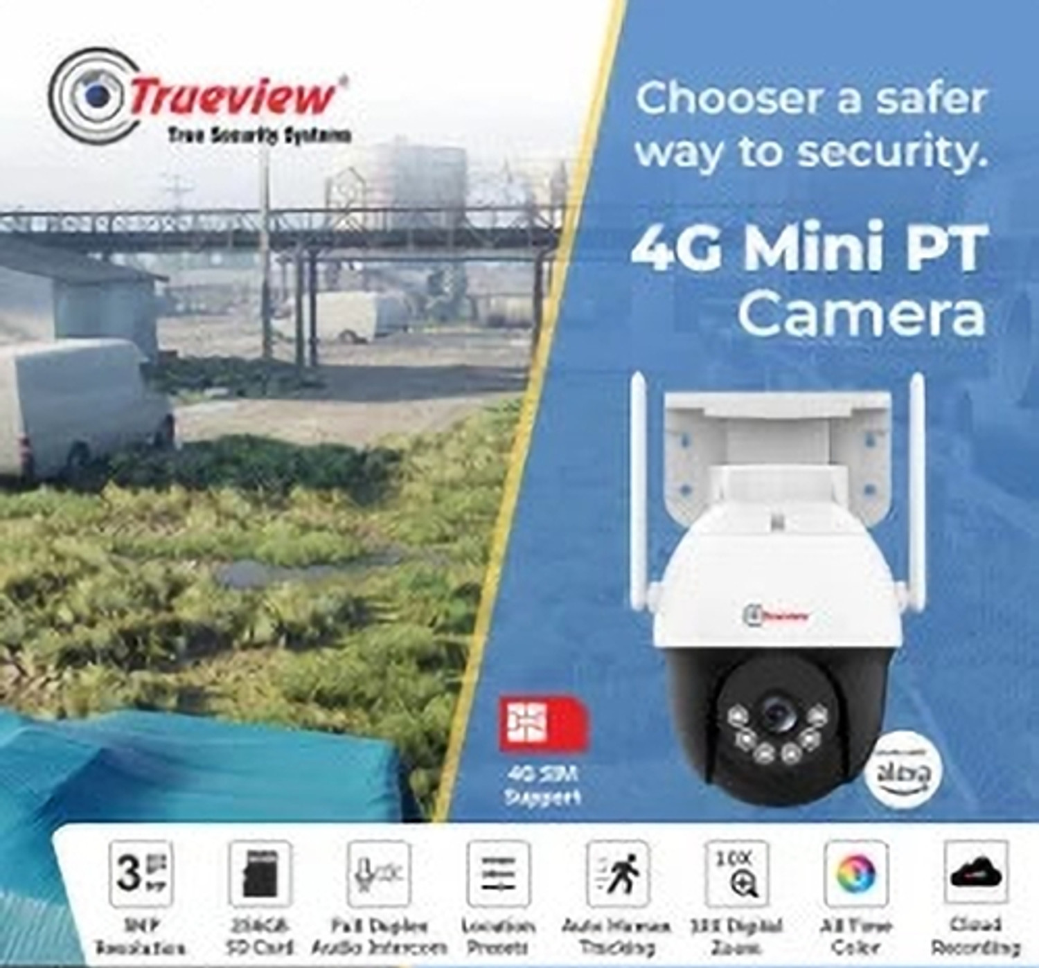 Image of Trueview T18120SF 3Mp HD 4G SIM Based Pan Tilt Outdoor Indoor Water Proof,2 Way Talk Security Camera (1 Channel)